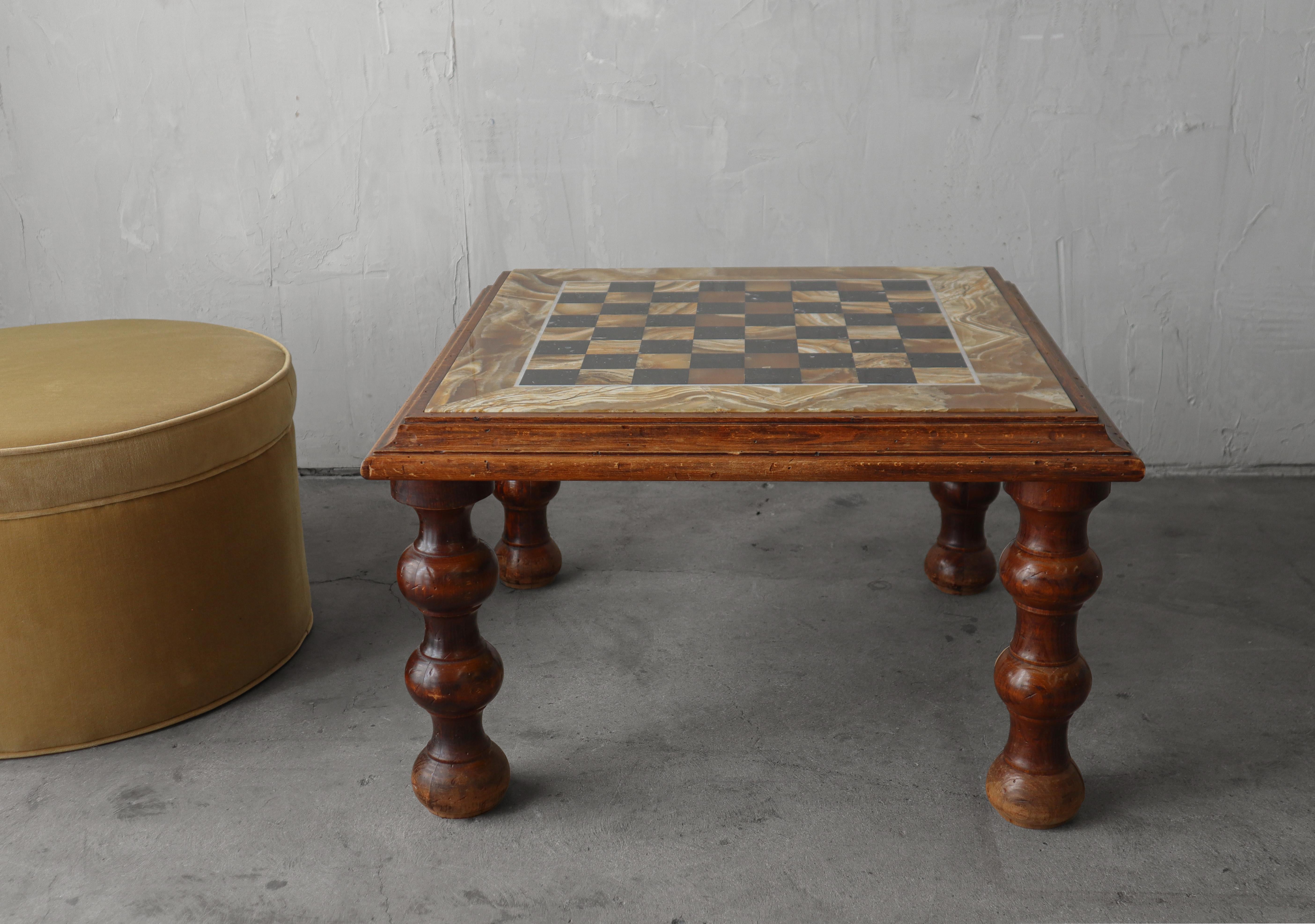 Antique Onyx & Marble Chess Checkerboard Game Coffee Table In Good Condition For Sale In Las Vegas, NV