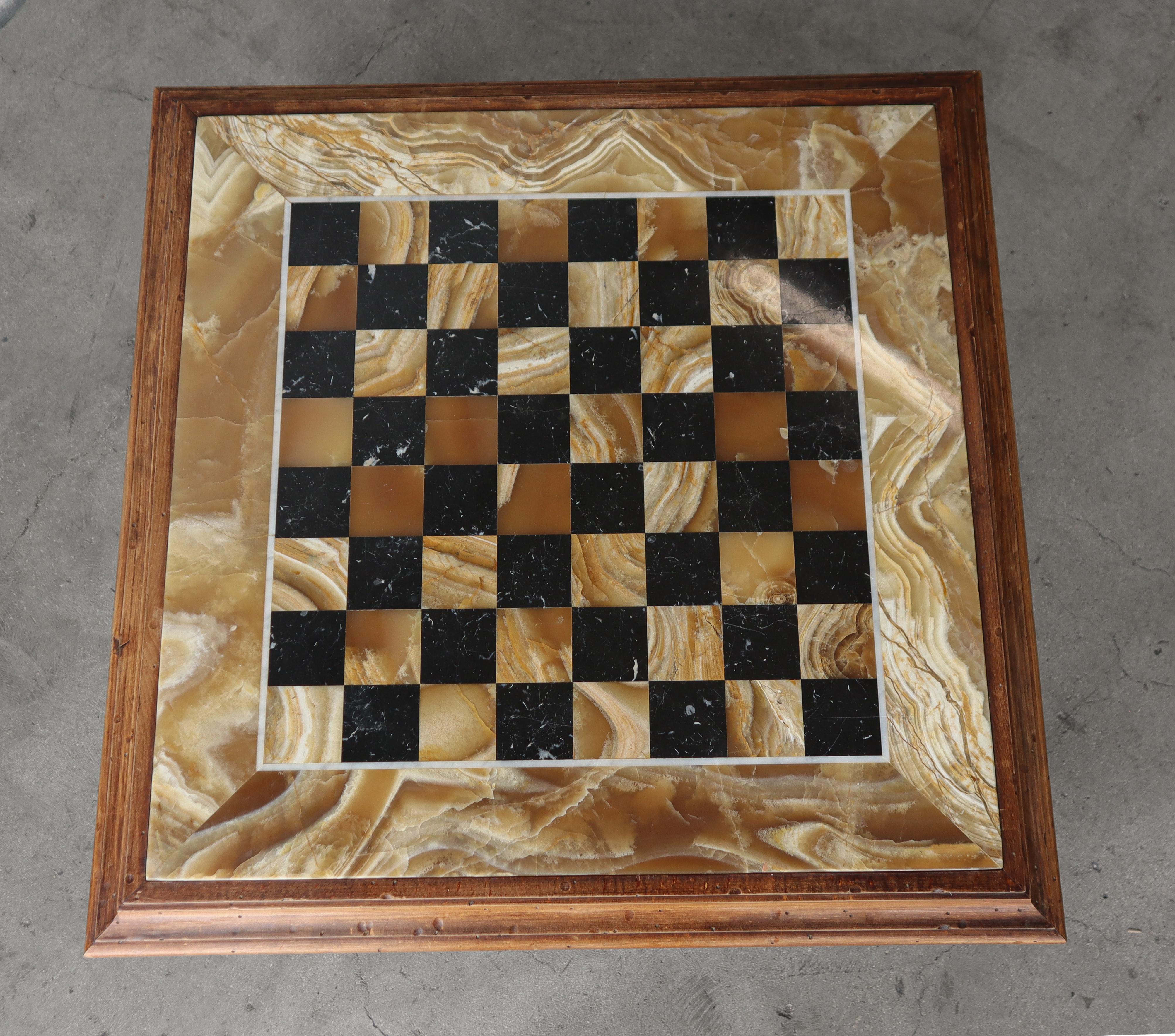 Antique Onyx & Marble Chess Checkerboard Game Coffee Table For Sale 2