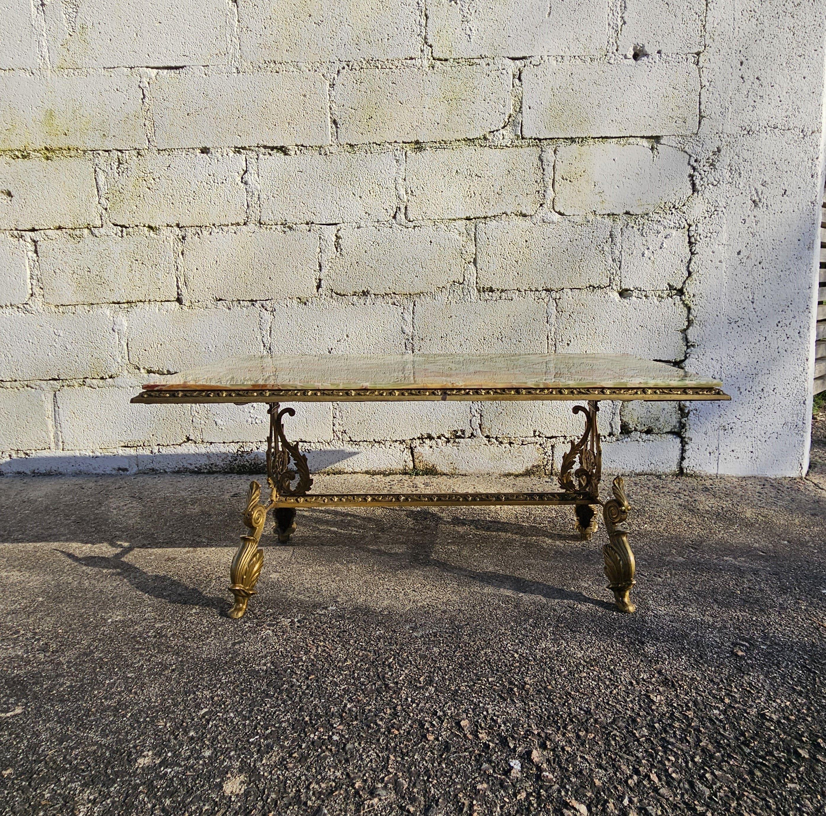 Antique Onyx Marble&Bronze Coffee Table -Marble Cocktail Table-Rococo Style-30s 6