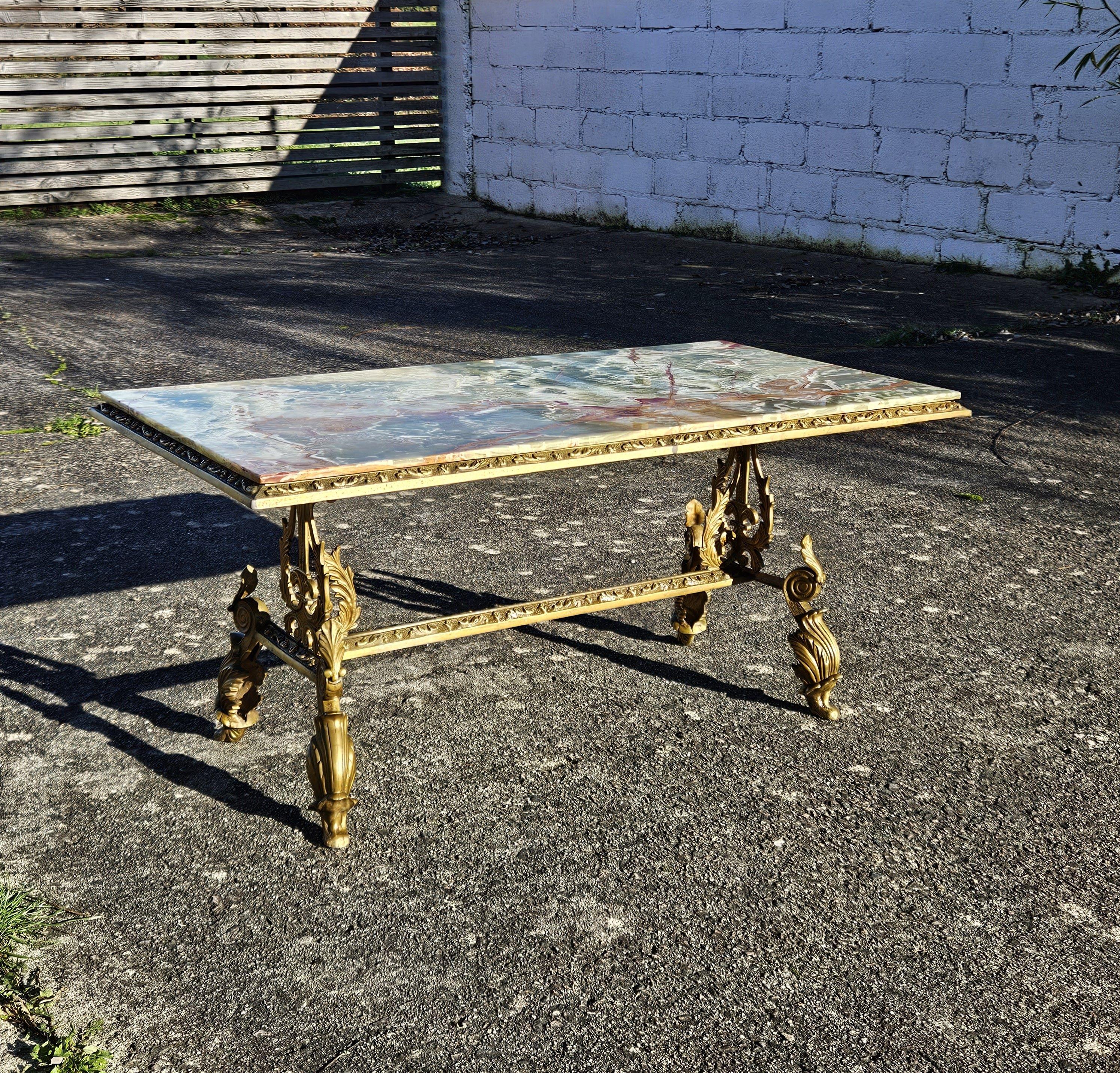 Antique Onyx Marble&Bronze Coffee Table -Marble Cocktail Table-Rococo Style-30s 9