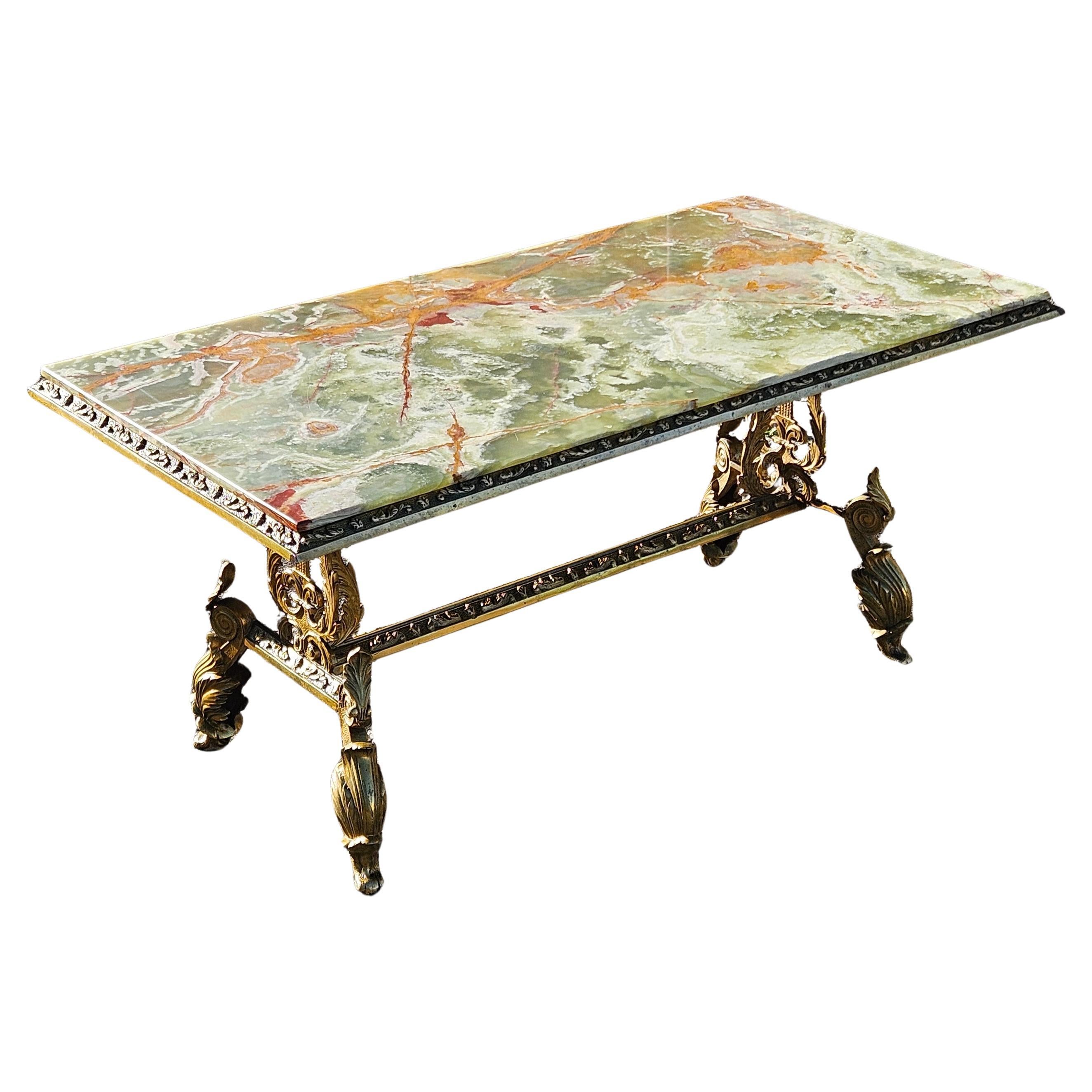 Baroque Antique Onyx Marble&Bronze Coffee Table -Marble Cocktail Table-Rococo Style-30s