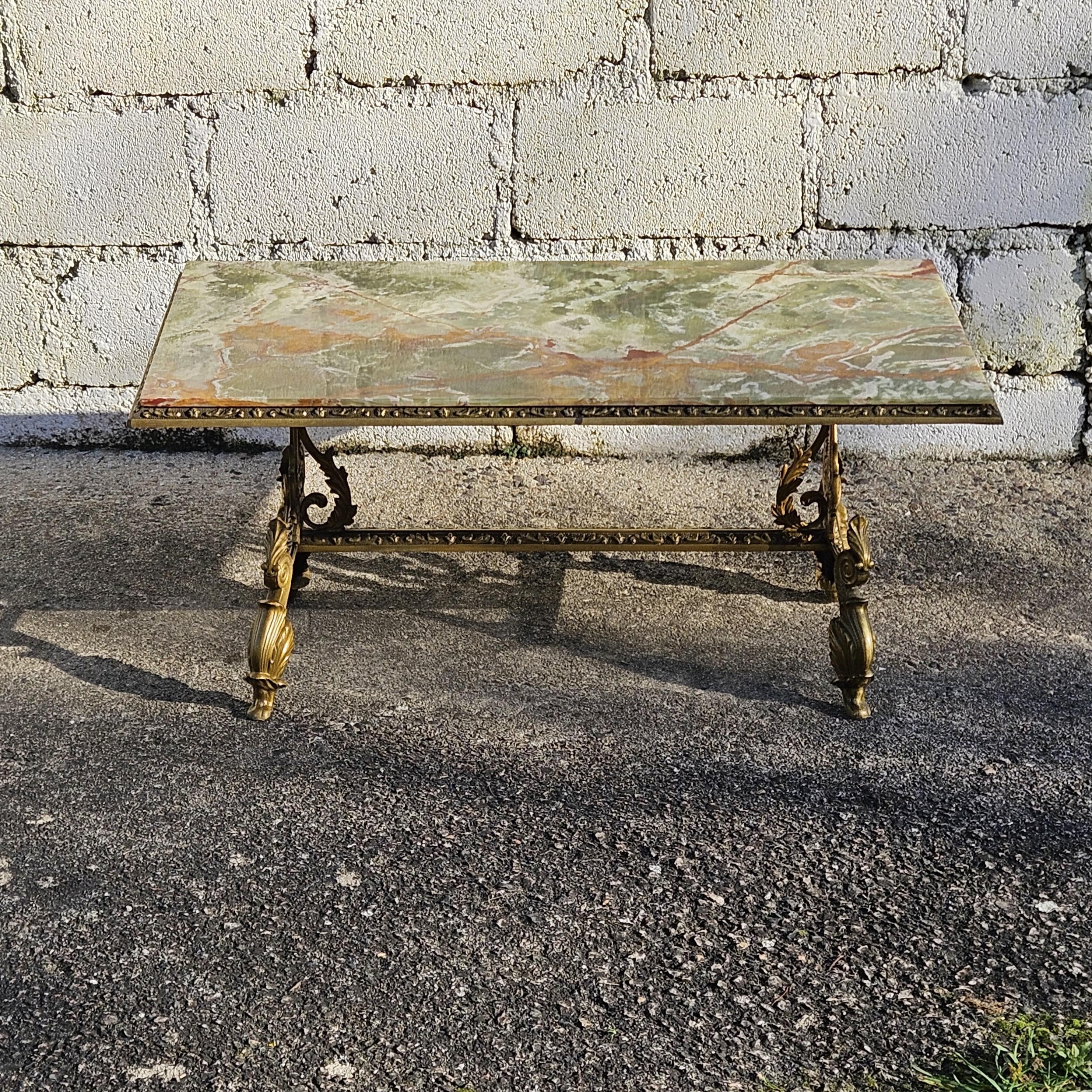 French Antique Onyx Marble&Bronze Coffee Table -Marble Cocktail Table-Rococo Style-30s