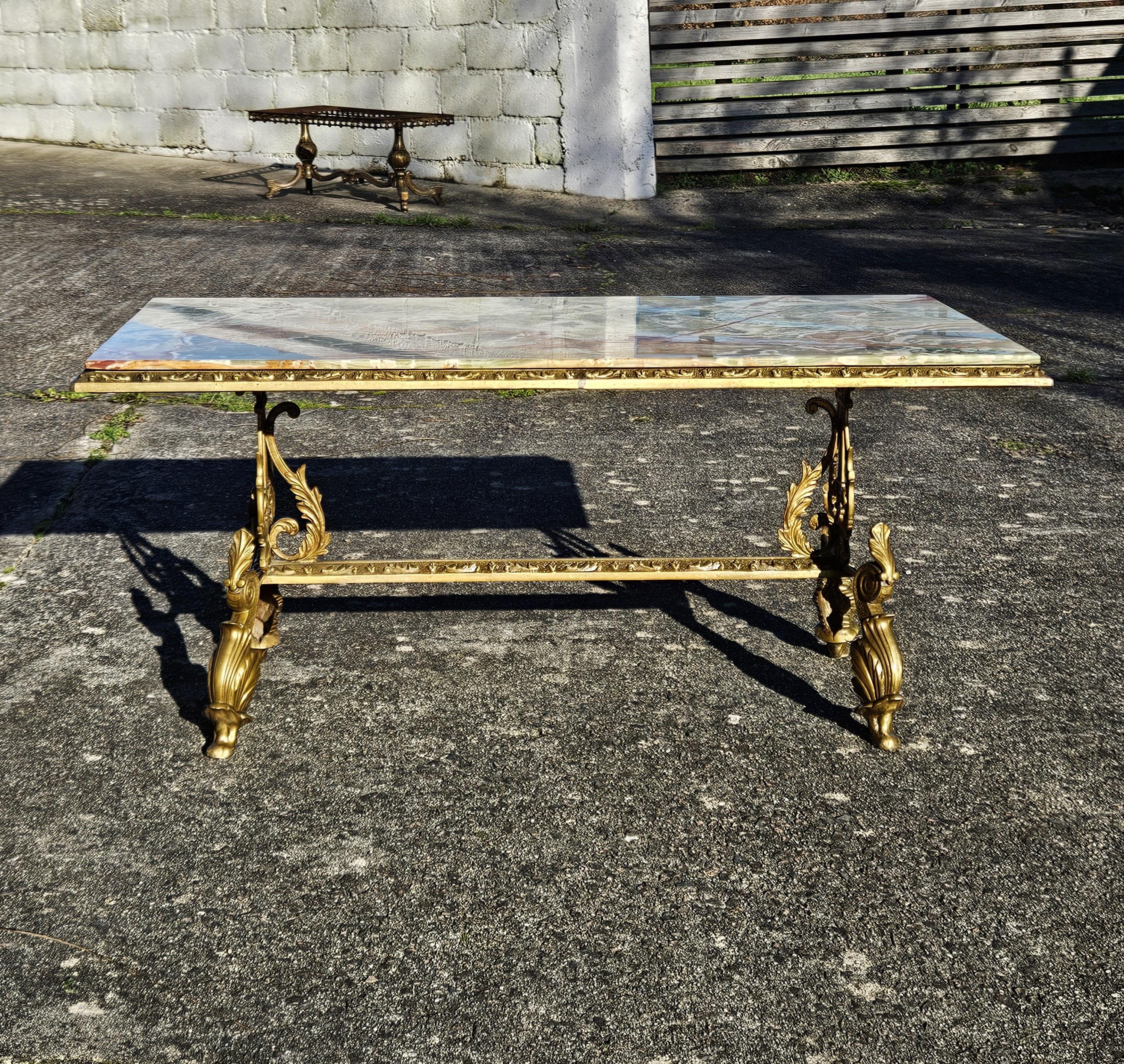 Carved Antique Onyx Marble&Bronze Coffee Table -Marble Cocktail Table-Rococo Style-30s