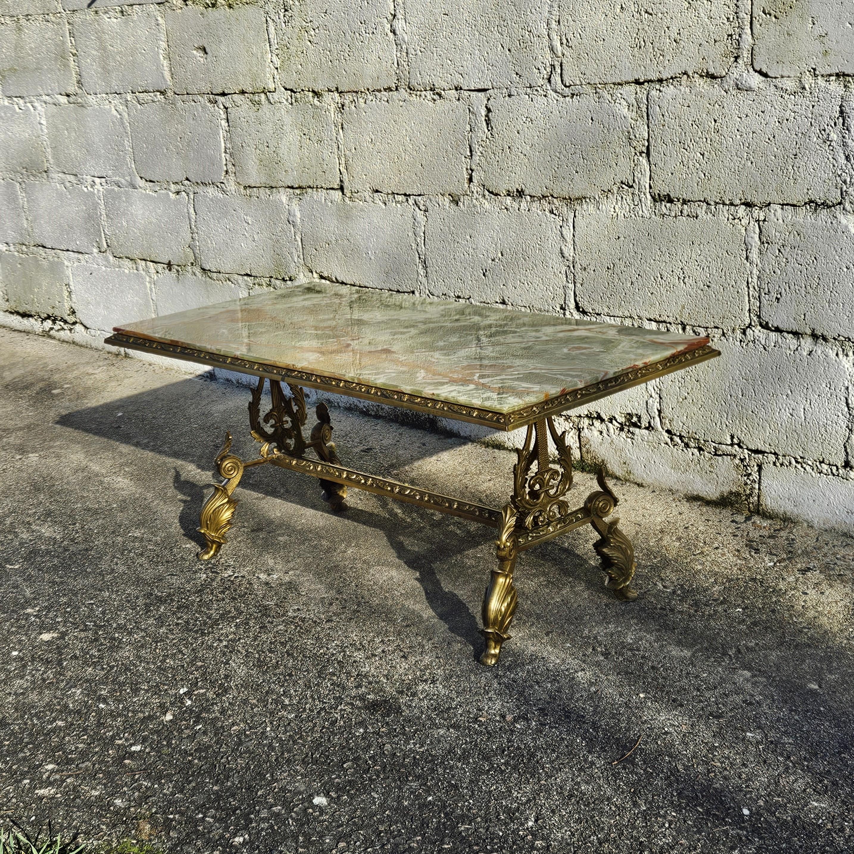 Antique Onyx Marble&Bronze Coffee Table -Marble Cocktail Table-Rococo Style-30s In Good Condition In Bussiere Dunoise, Nouvel Aquitaine