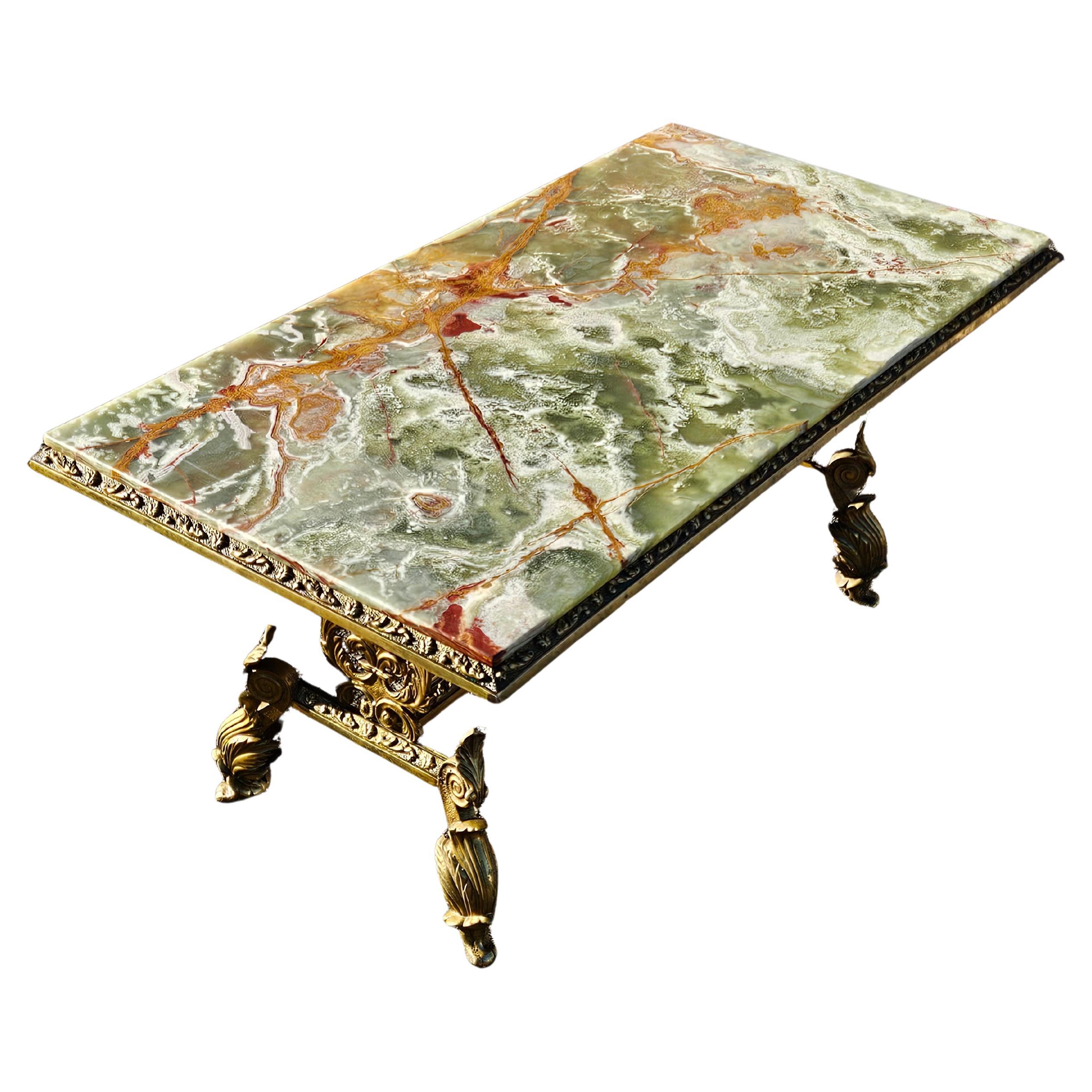 Mid-20th Century Antique Onyx Marble&Bronze Coffee Table -Marble Cocktail Table-Rococo Style-30s