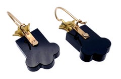 Antique Onyx Seed Pearls Enamel 14 Karat Gold Earrings