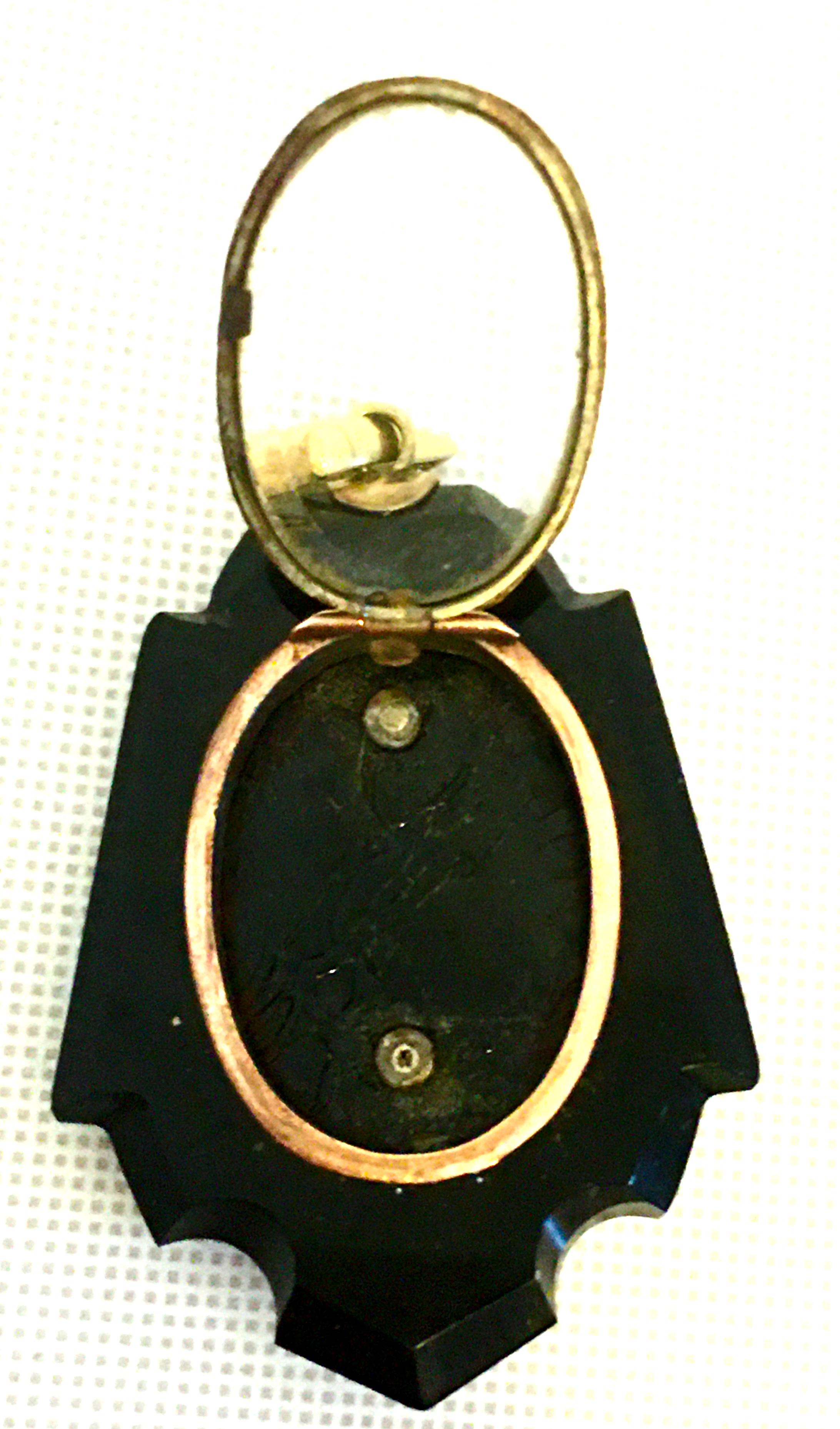 Antique  Onyx, Semi Precious Stone & 12K Gold Mourning Locket Necklace Pendant 5