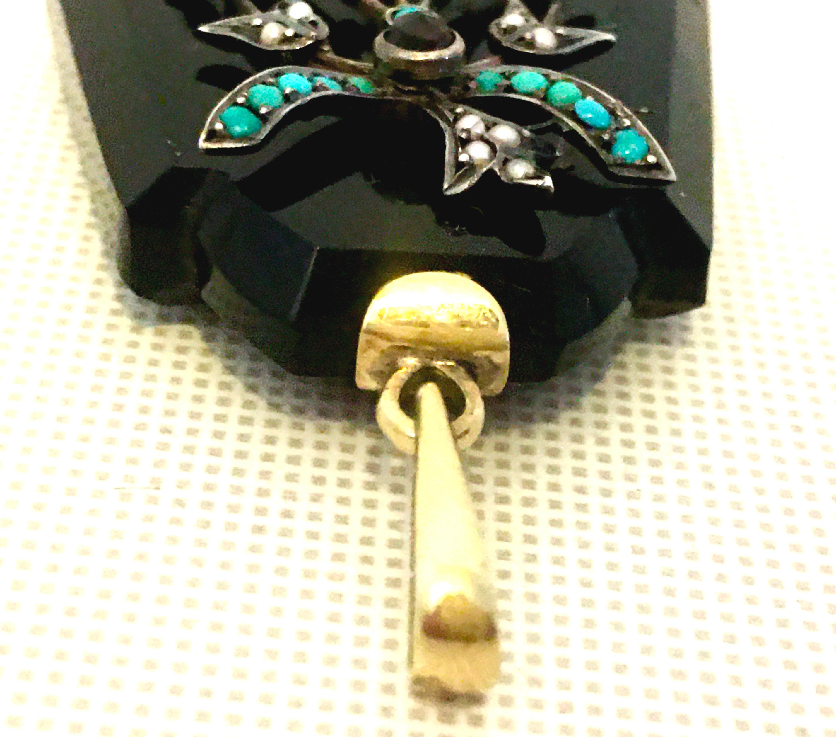Antique  Onyx, Semi Precious Stone & 12K Gold Mourning Locket Necklace Pendant 7