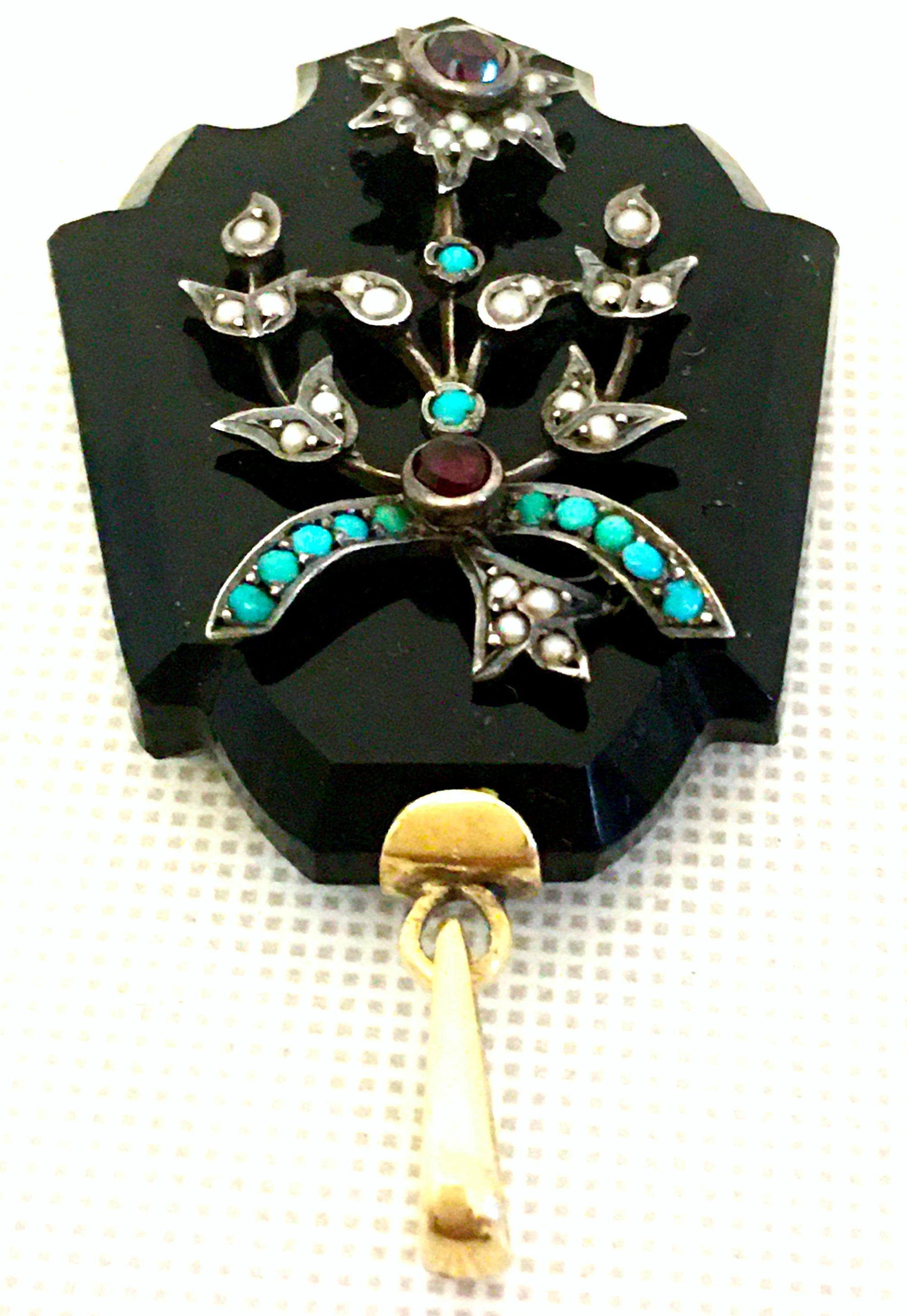 Women's or Men's Antique  Onyx, Semi Precious Stone & 12K Gold Mourning Locket Necklace Pendant