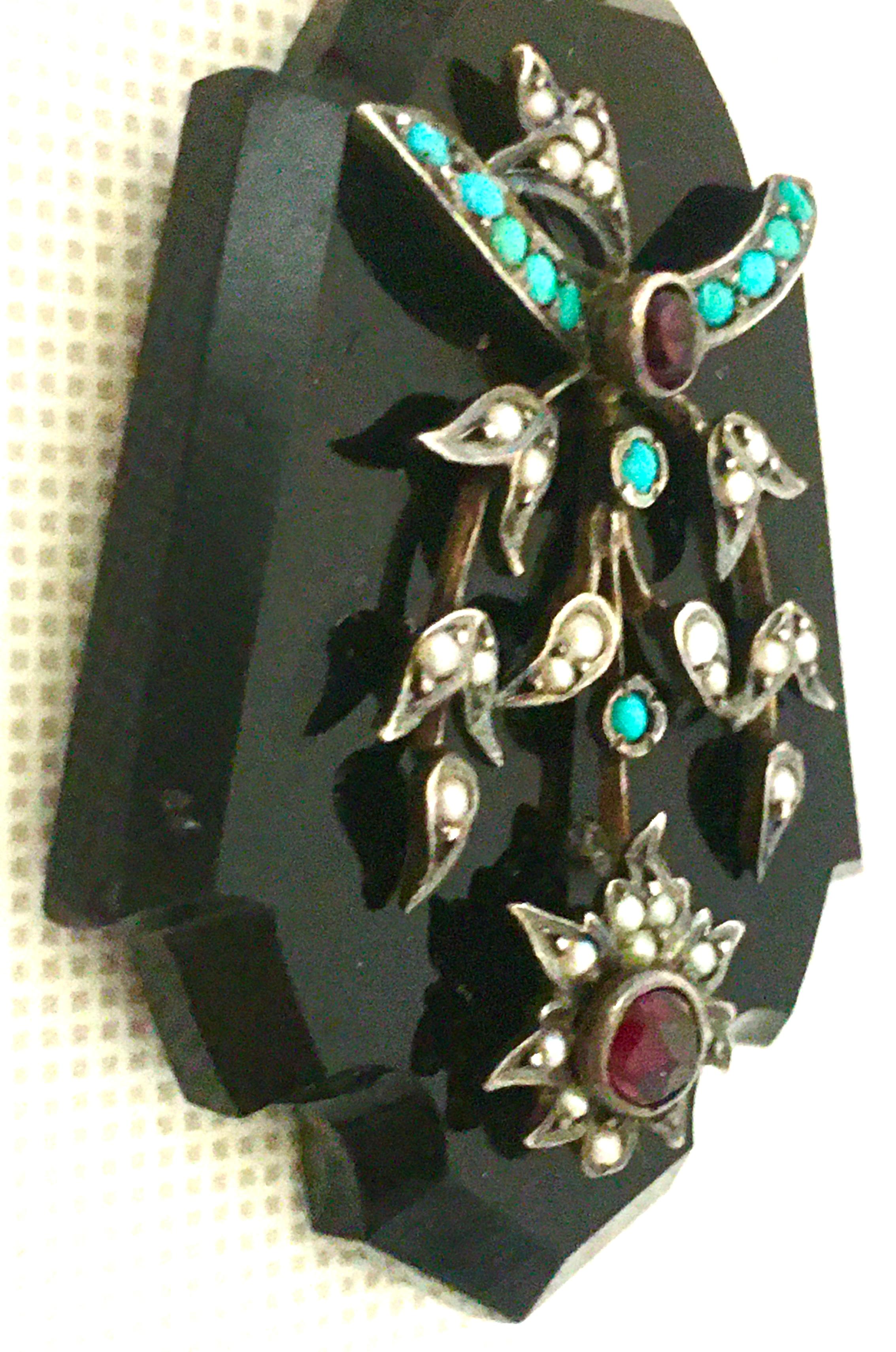Antique  Onyx, Semi Precious Stone & 12K Gold Mourning Locket Necklace Pendant 2