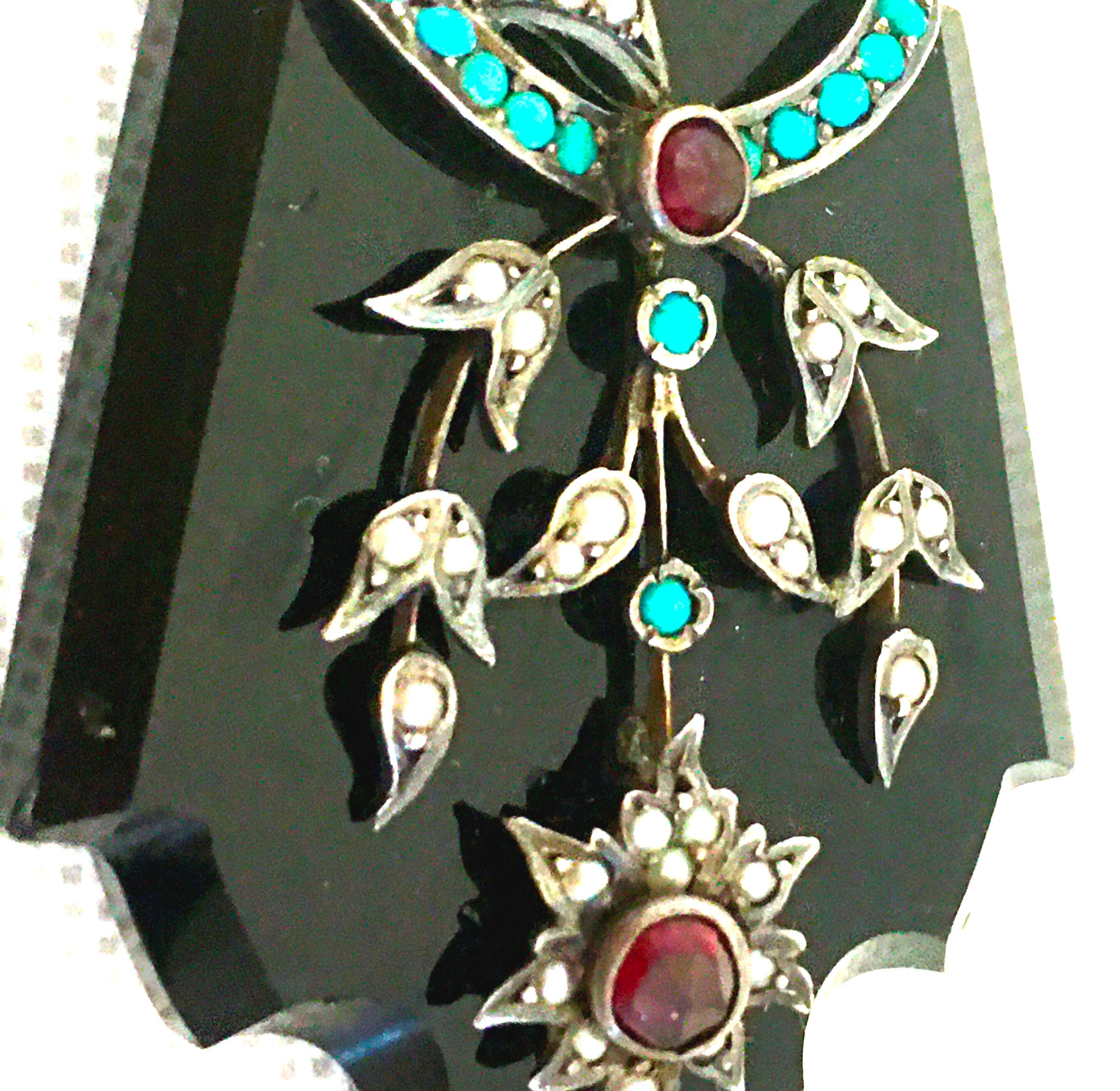 Antique  Onyx, Semi Precious Stone & 12K Gold Mourning Locket Necklace Pendant 3