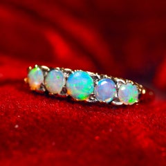 Antique Opal 14K Gold Ring with 5 Cabochons & Fleur-de-lis - Victorian c.1890
