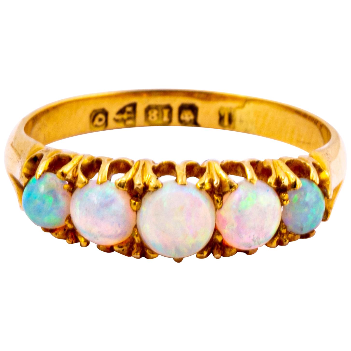 Antique Opal and 18 Carat Gold Five-Stone Ring