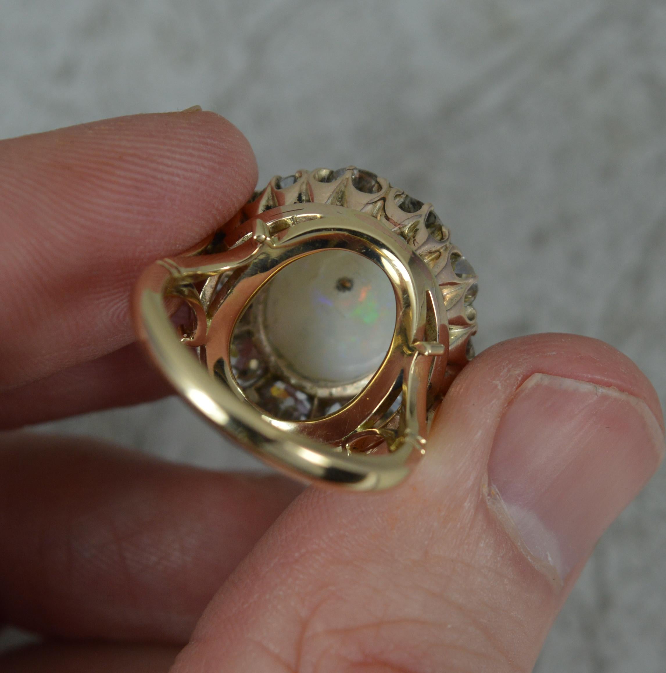 Antique Opal and 3ct Old Cut Diamond 18ct Gold Cluster Cocktail Ring For Sale 9