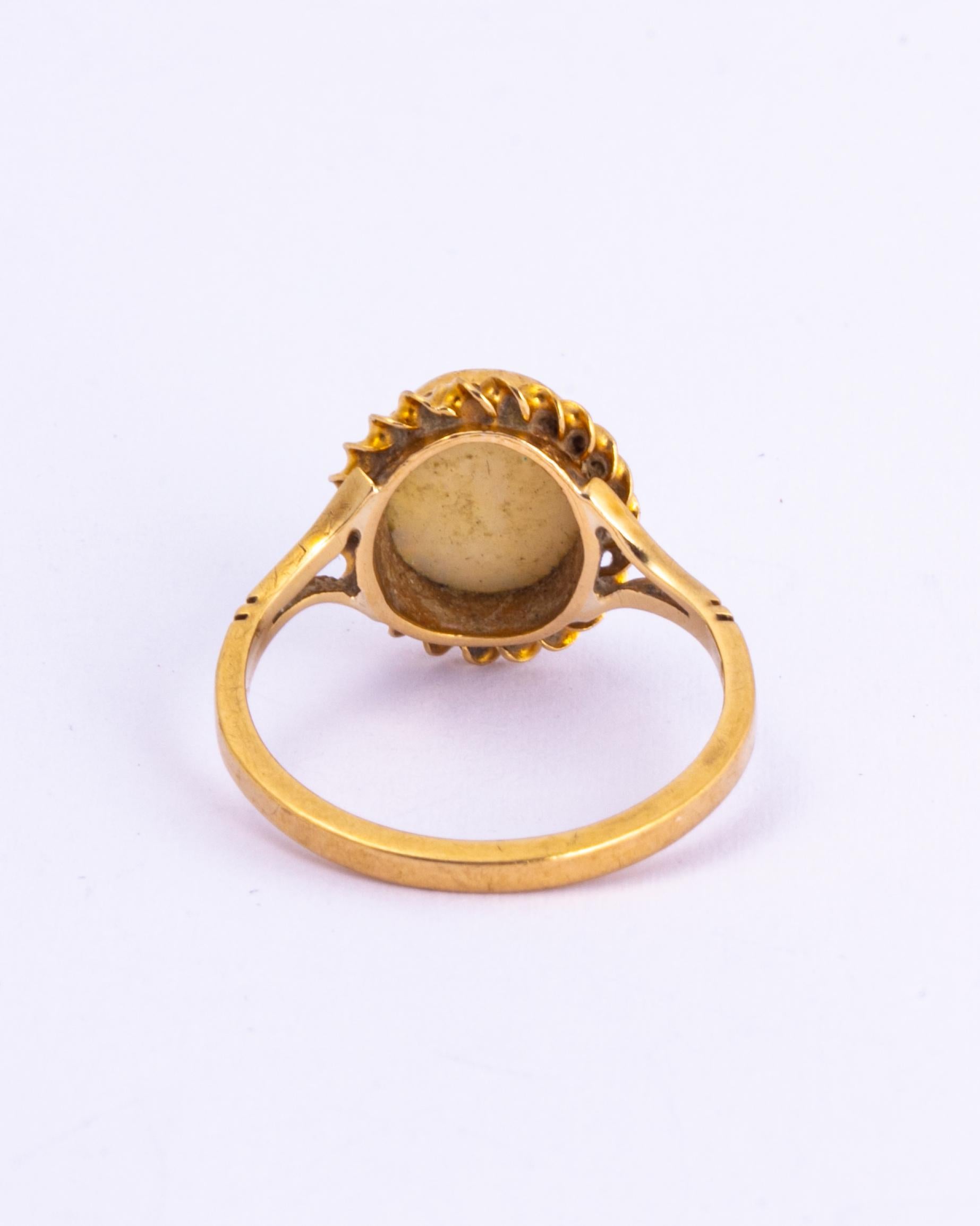 Cabochon Antique Opal and 9 Carat Gold Ring