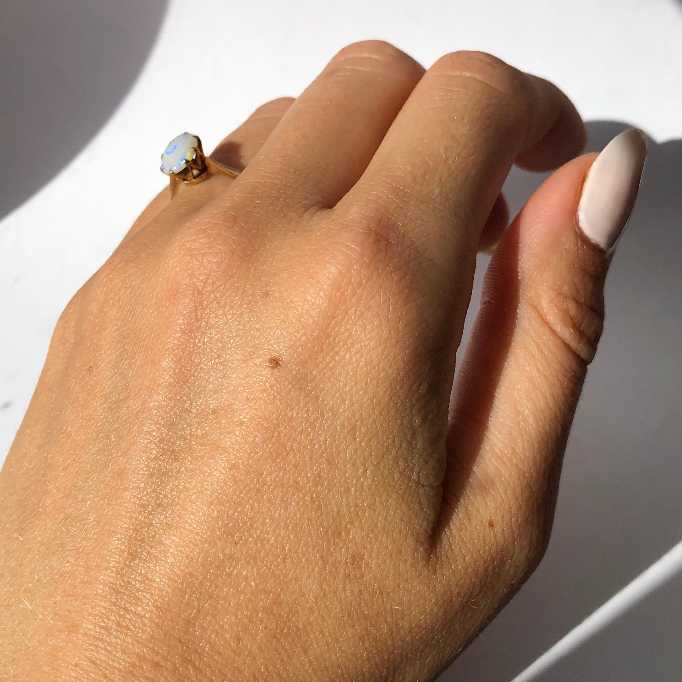 Cabochon Antique Opal and 9 Carat Gold Solitaire Ring