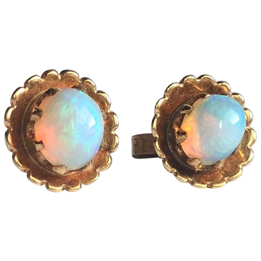 Antique Opal and 9 Carat Gold Stud Earrings
