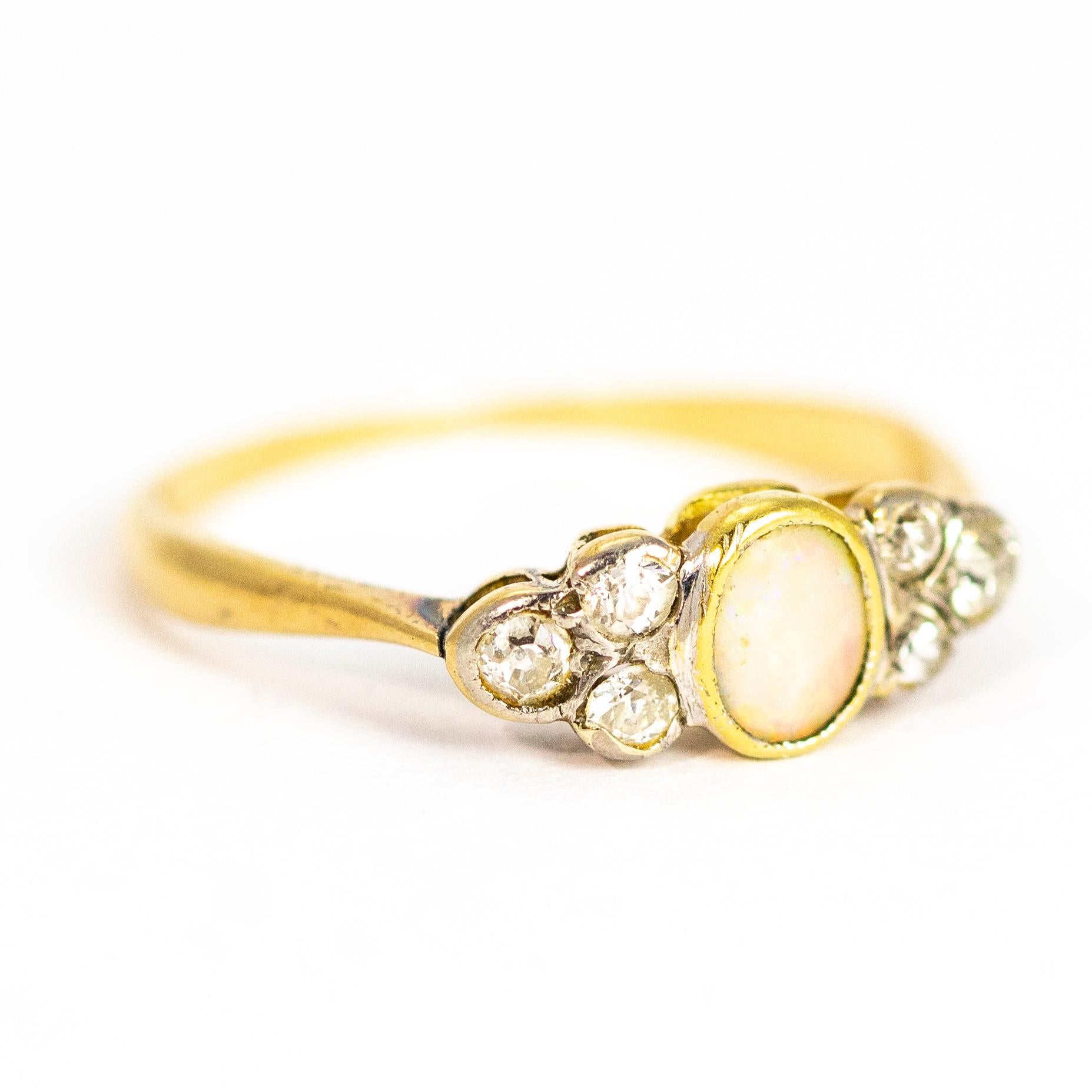 Women's or Men's Antique Opal and Diamond 18 Carat Gold Ring