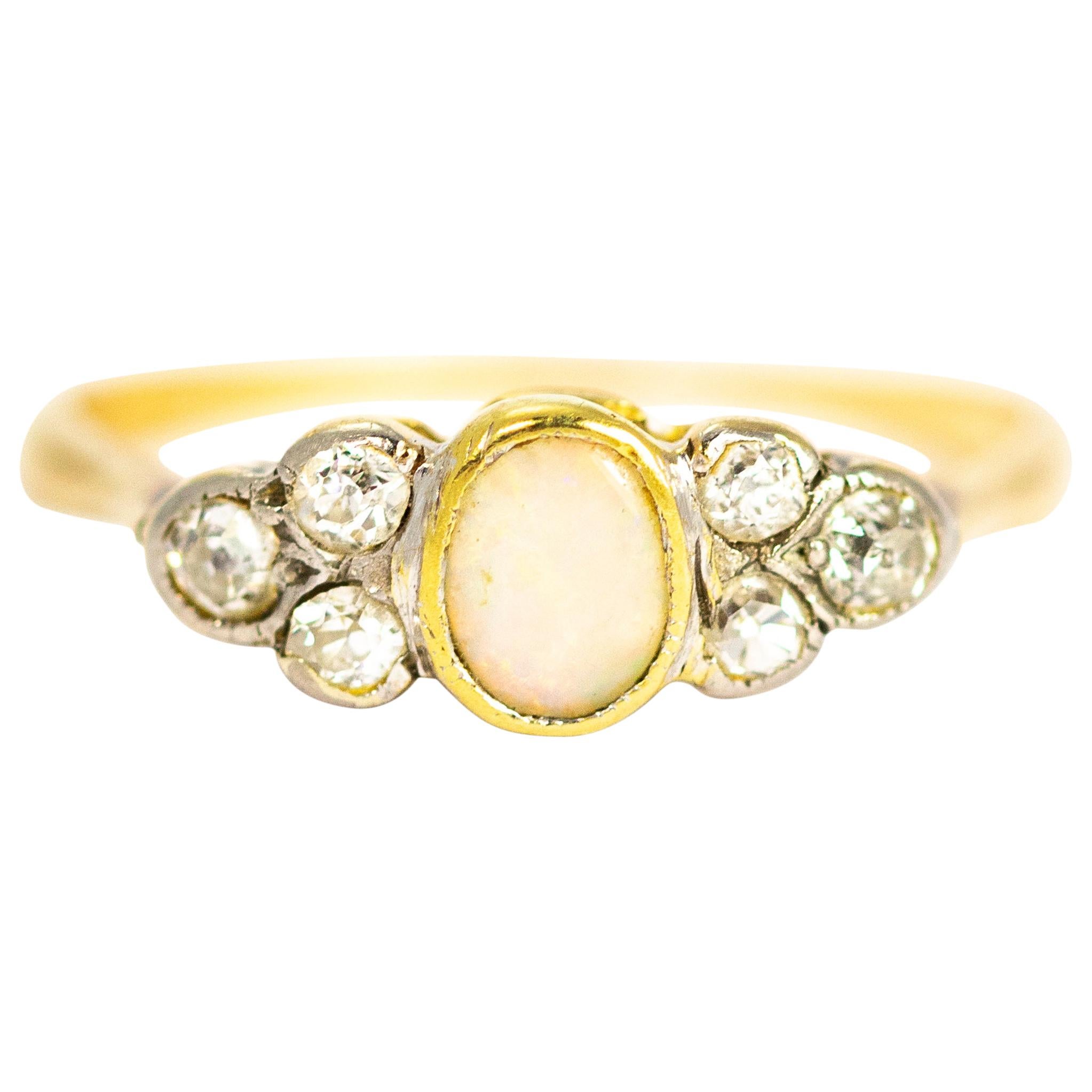 Antique Opal and Diamond 18 Carat Gold Ring