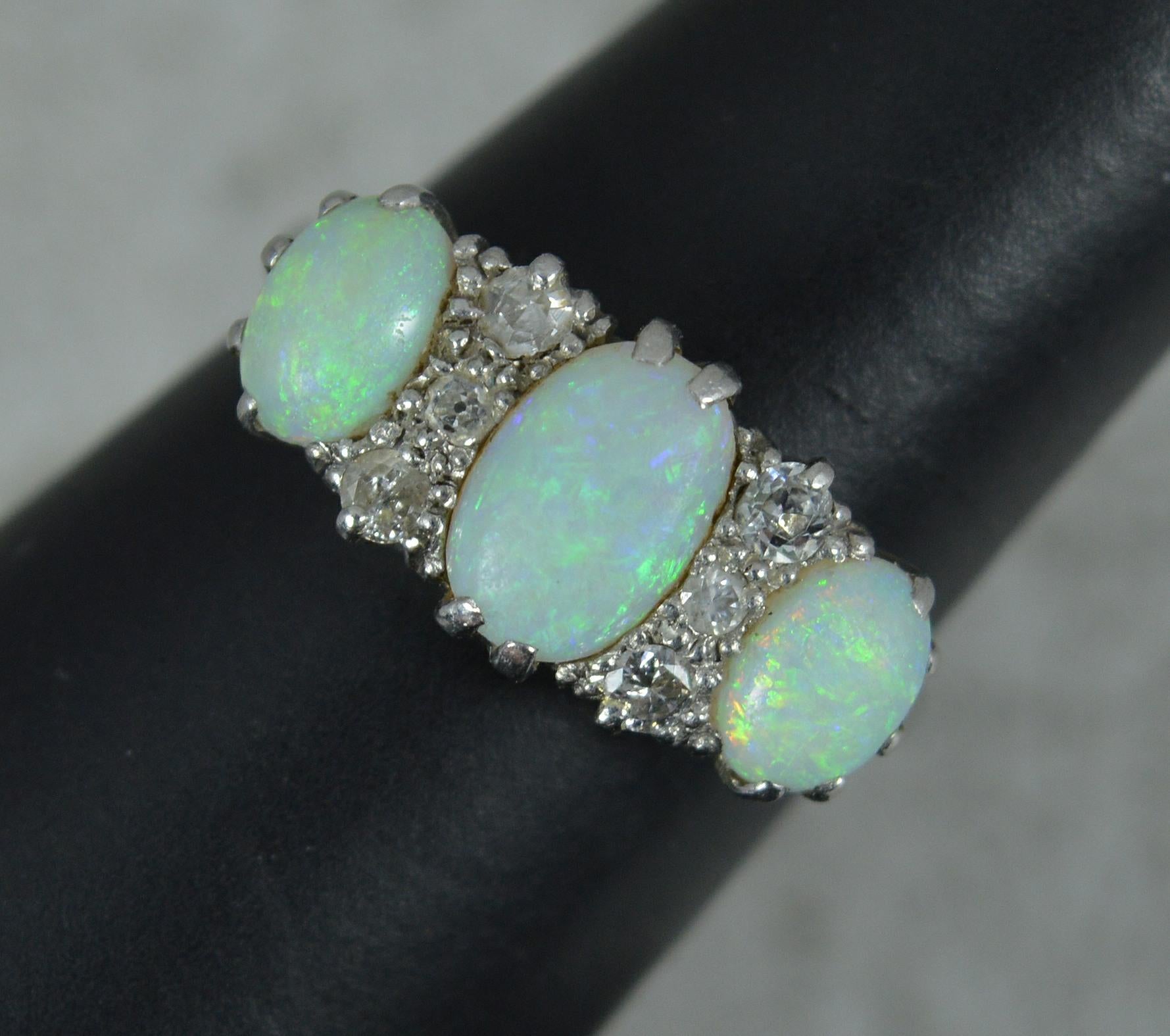Antique Opal and Diamond 18ct White Gold Cluster Ring 5