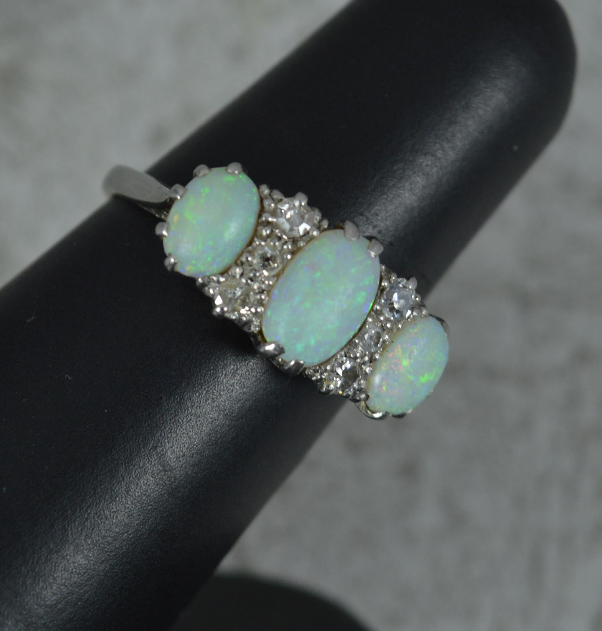 Antique Opal and Diamond 18ct White Gold Cluster Ring 6