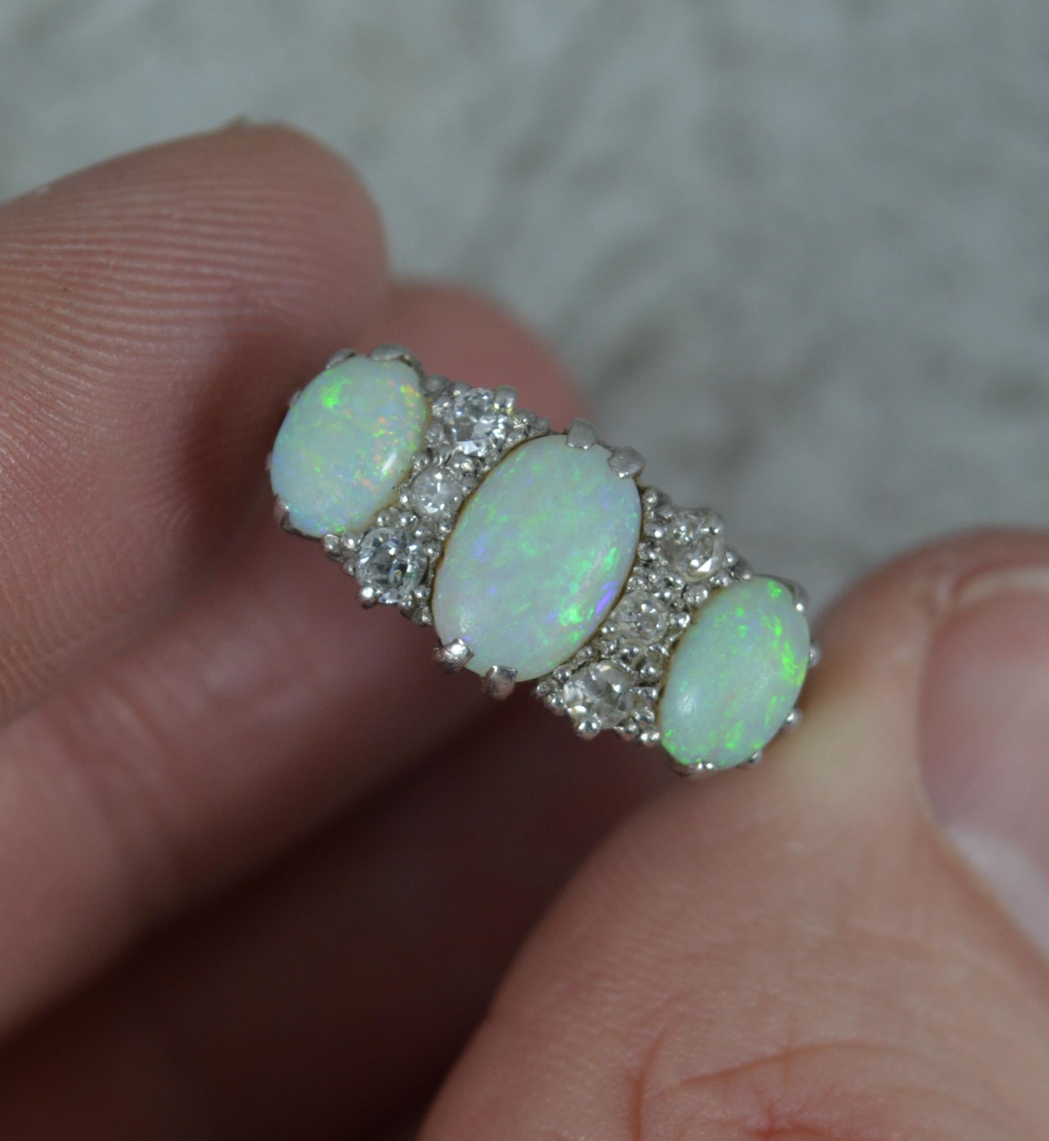 Antique Opal and Diamond 18ct White Gold Cluster Ring In Excellent Condition In St Helens, GB