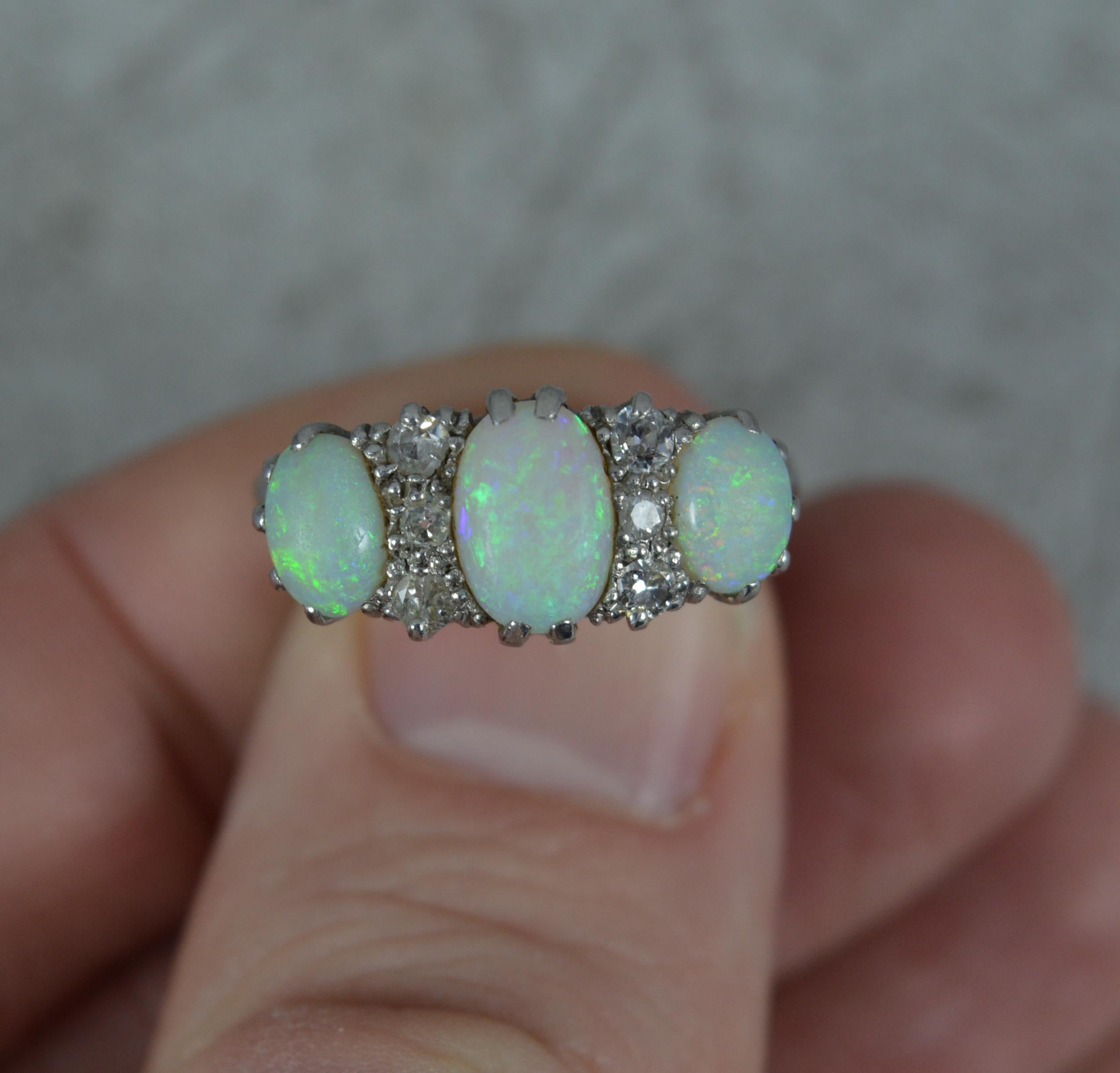 Women's Antique Opal and Diamond 18ct White Gold Cluster Ring
