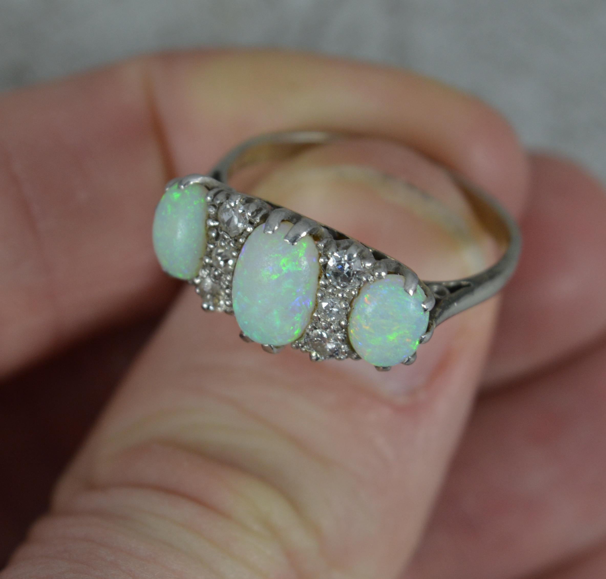 Antique Opal and Diamond 18ct White Gold Cluster Ring 1
