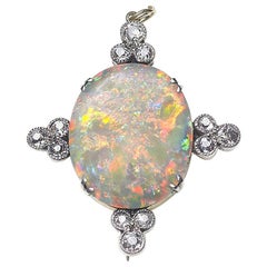 Antique Opal and Diamond Brooch, Silver Upon Gold, Circa 1900