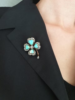 Antique Gold Opal and Diamond Clover Brooch