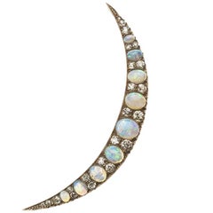 Antique Opal and Diamond Crescent Brooch