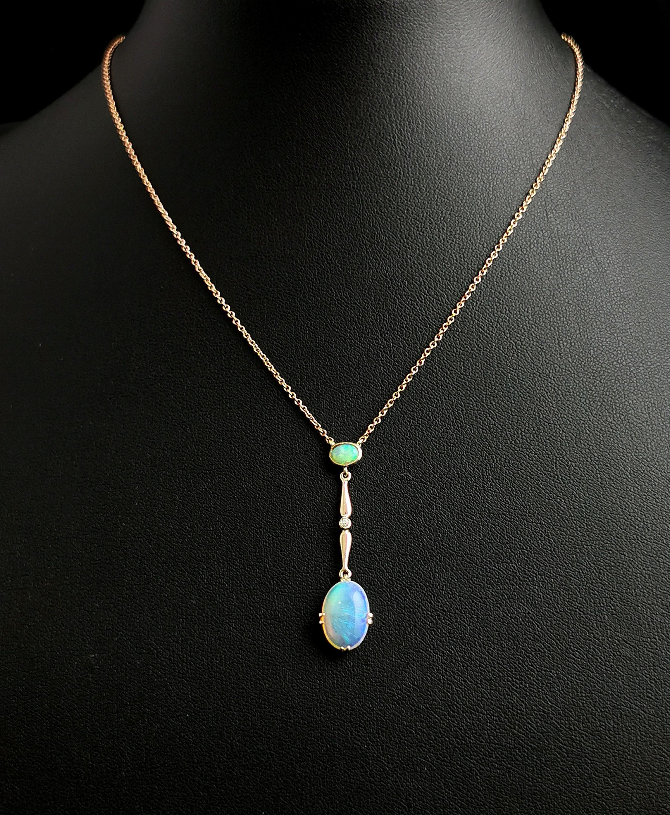 Antique Opal and Diamond drop pendant necklace, 9k yellow gold 3