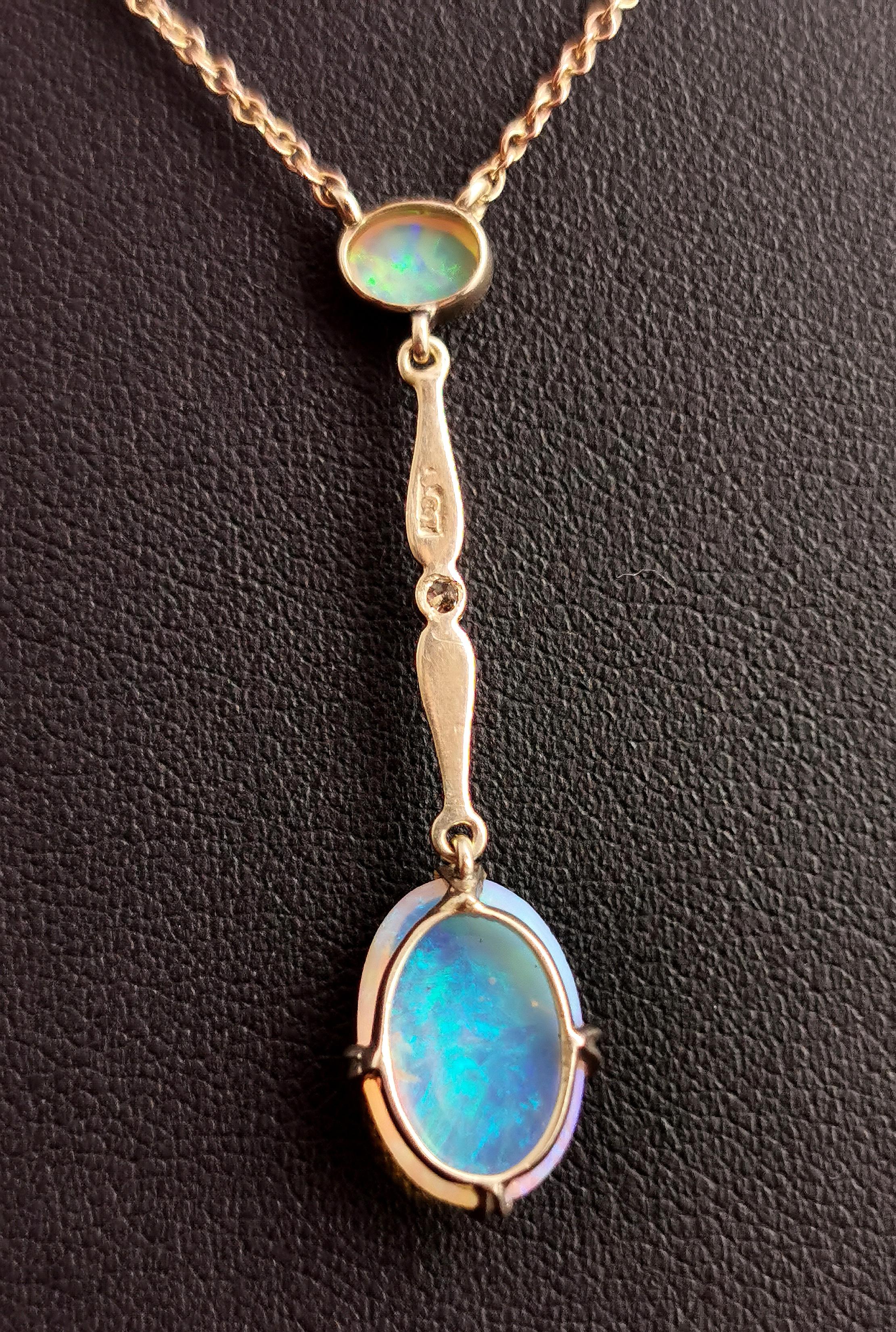 Antique Opal and Diamond drop pendant necklace, 9k yellow gold 4