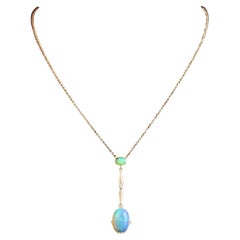 Antique Opal and Diamond drop pendant necklace, 9k yellow gold 