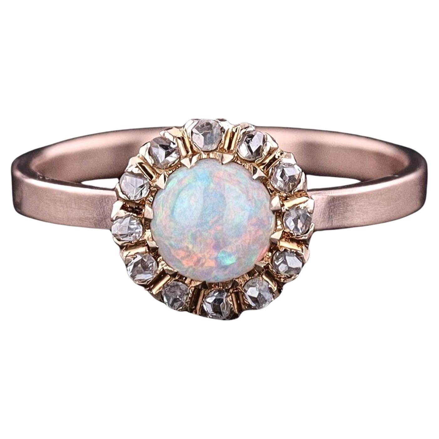 Antique Opal and Diamond Halo Ring of 14k Gold