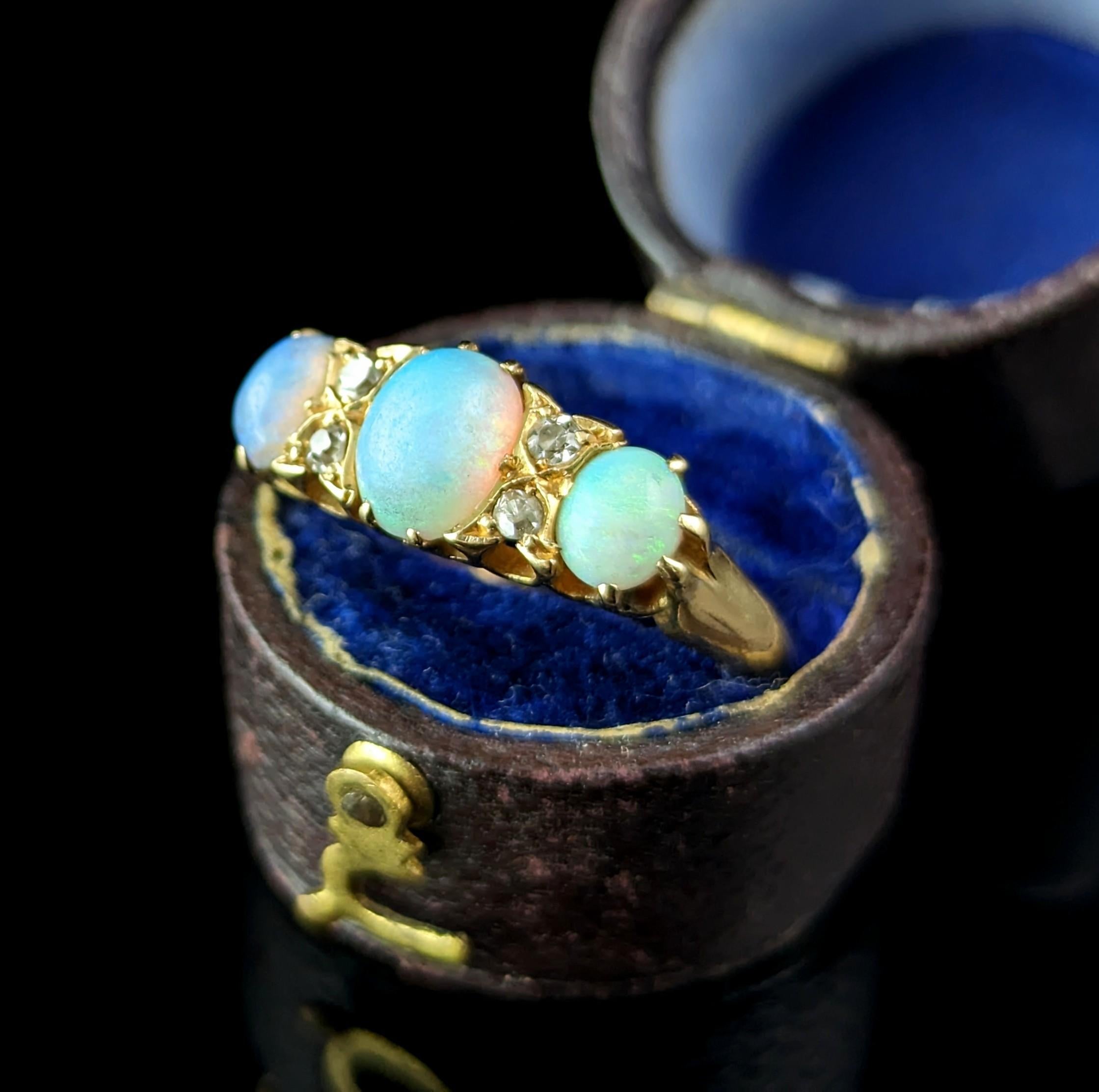 Cabochon Antique Opal and Diamond ring, 18ct gold, Edwardian 
