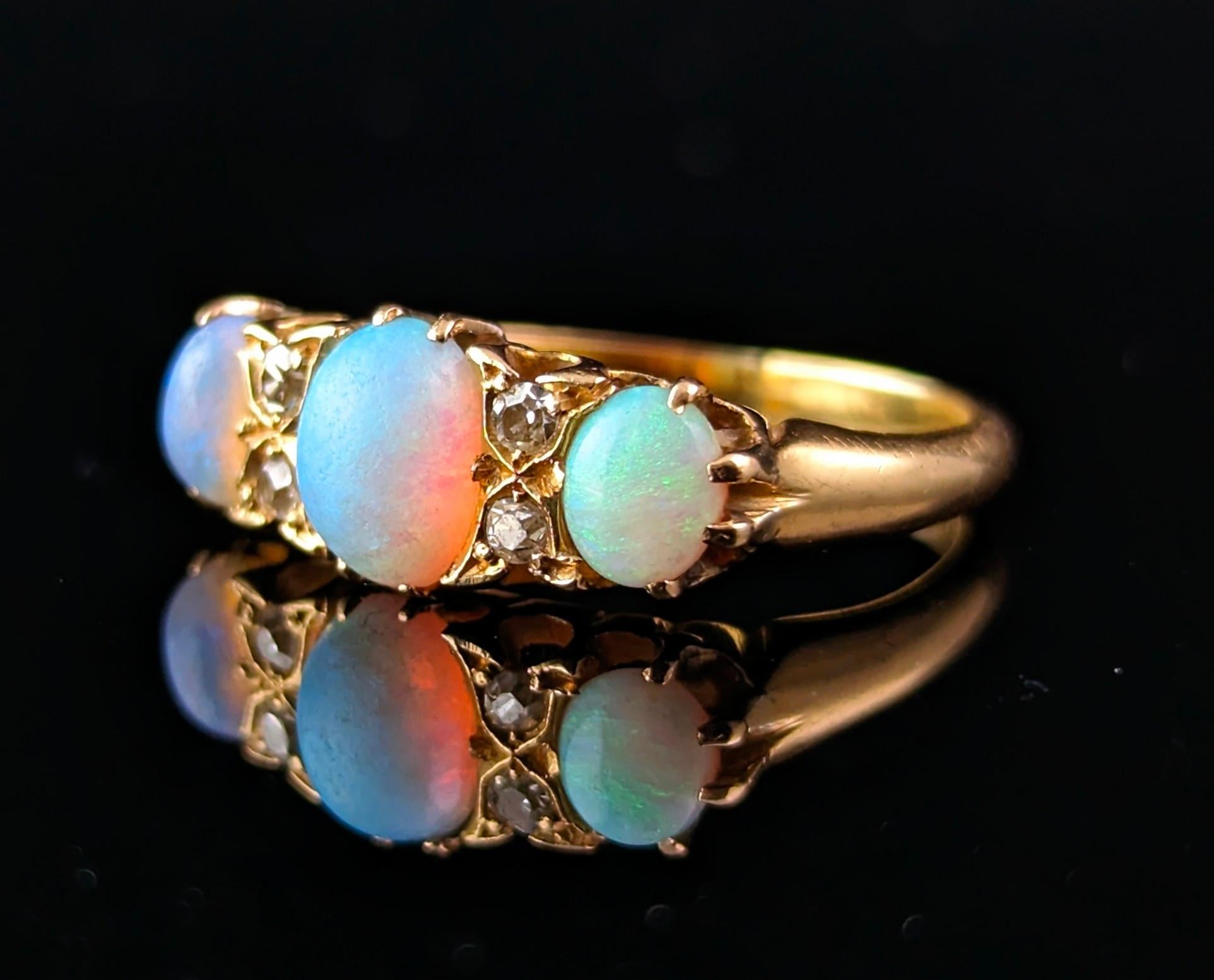 Antique Opal and Diamond ring, 18ct gold, Edwardian  2