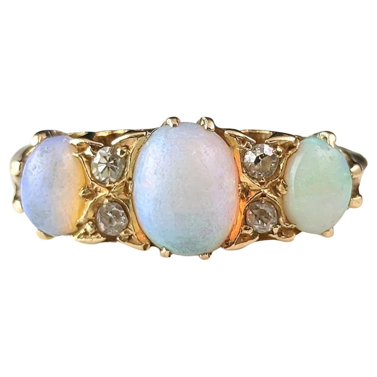 Antique Opal and Diamond ring, 18ct gold, Edwardian 