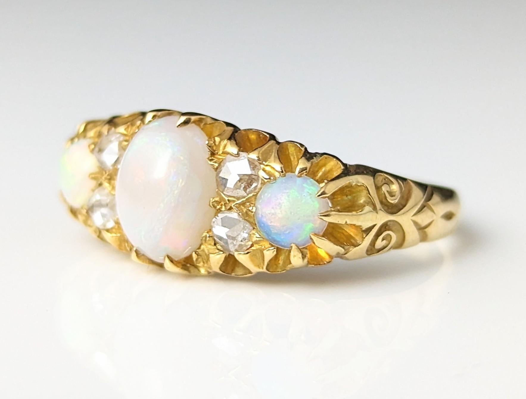 Antique Opal and Diamond ring, 18k yellow gold, Edwardian  For Sale 5