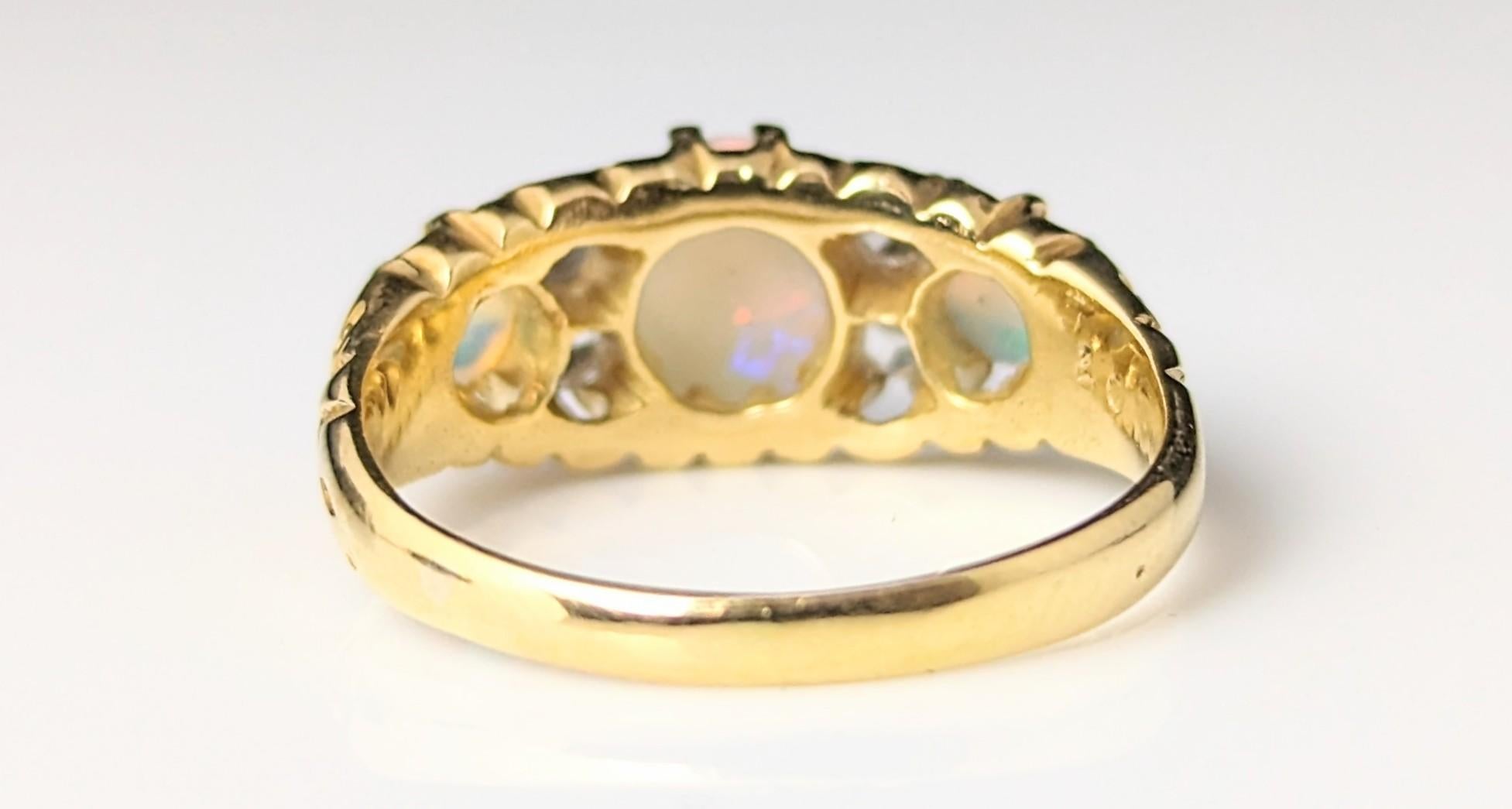 Antique Opal and Diamond ring, 18k yellow gold, Edwardian  For Sale 6