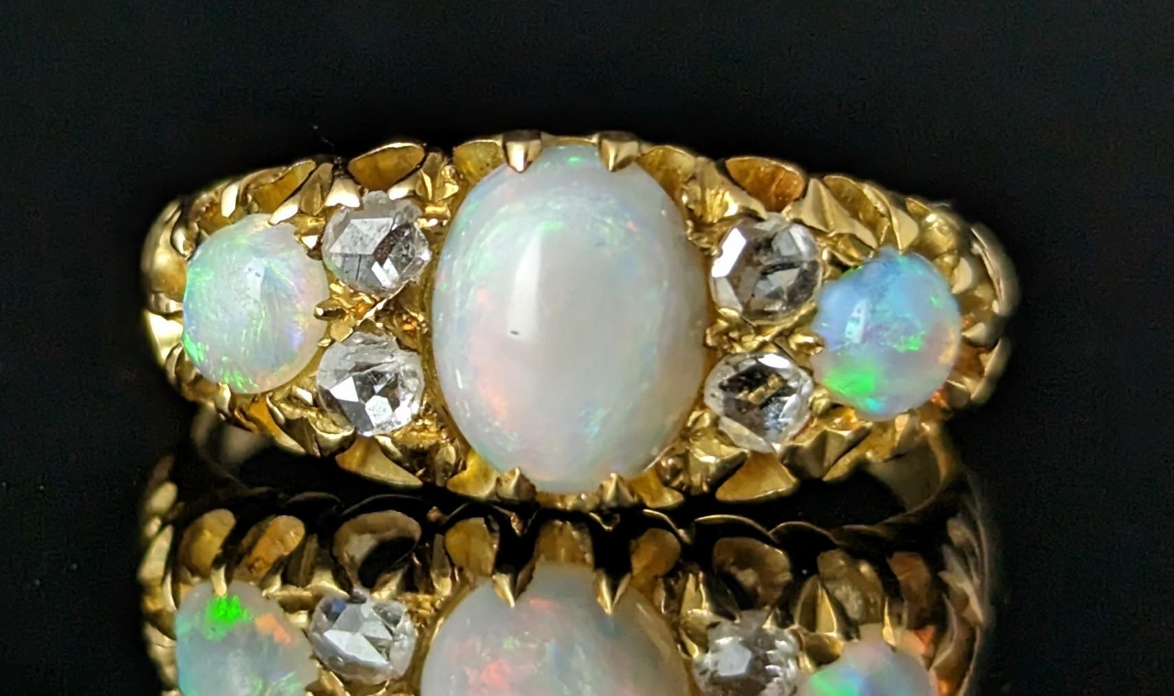 Cabochon Antique Opal and Diamond ring, 18k yellow gold, Edwardian  For Sale