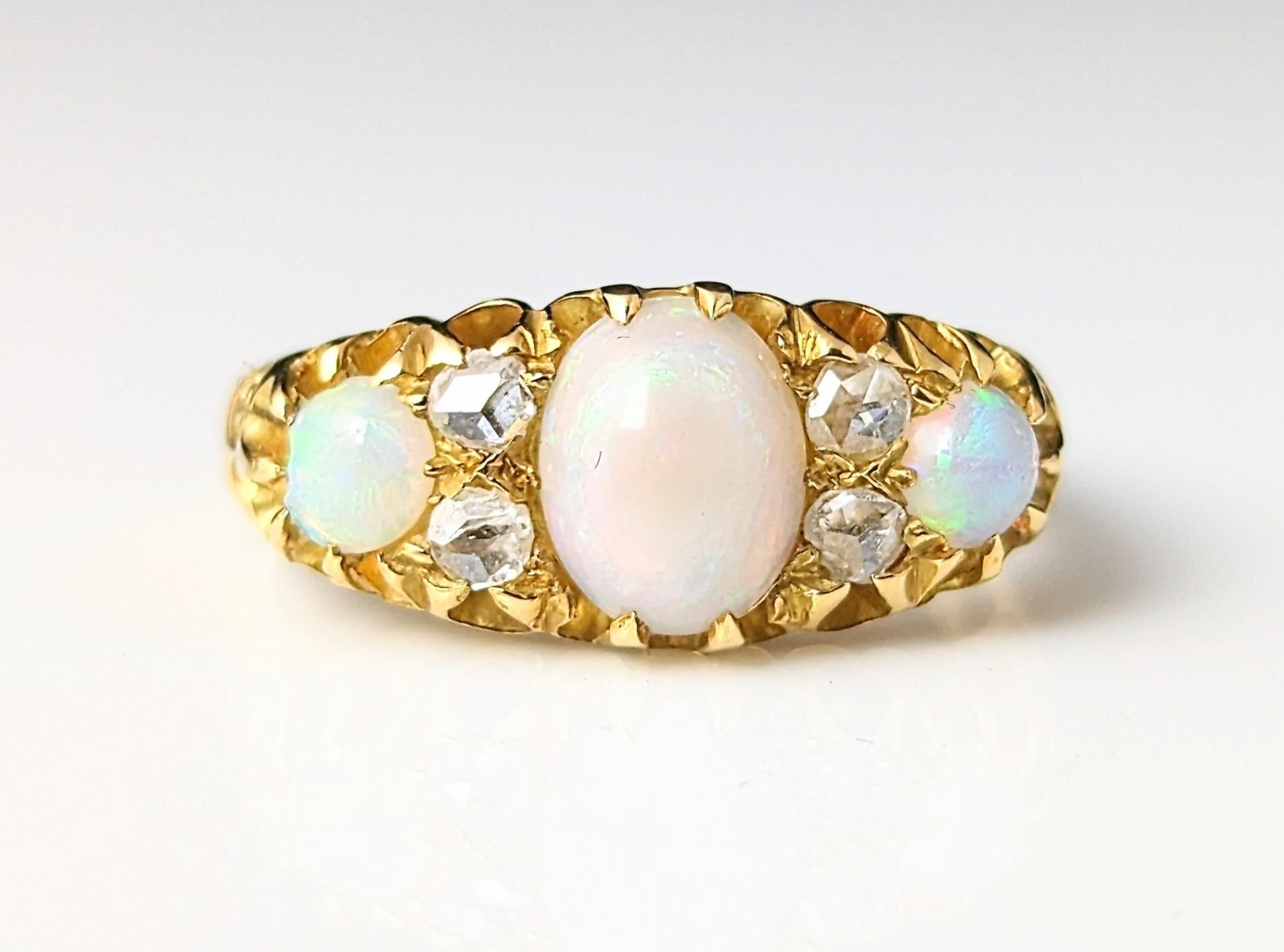 Antique Opal and Diamond ring, 18k yellow gold, Edwardian  For Sale 4