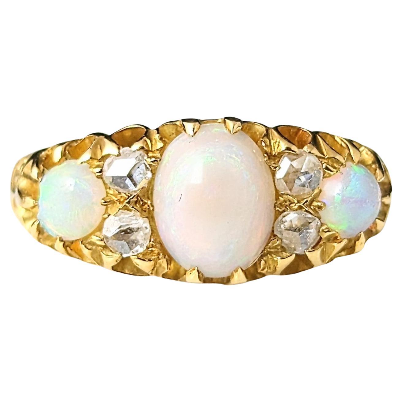 Antique Opal and Diamond ring, 18k yellow gold, Edwardian  For Sale