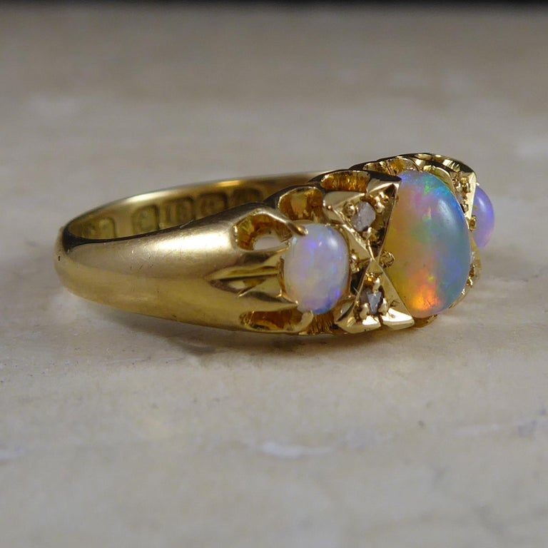 Edwardian Antique Opal and Diamond Ring, Hallmarked 1902