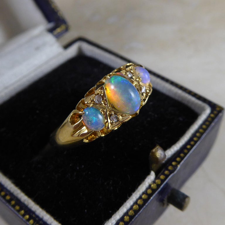 Cabochon Antique Opal and Diamond Ring, Hallmarked 1902