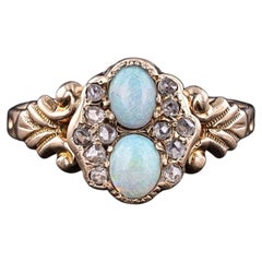 Antique Opal and Diamond Ring of 10k Gold, Circa 1890