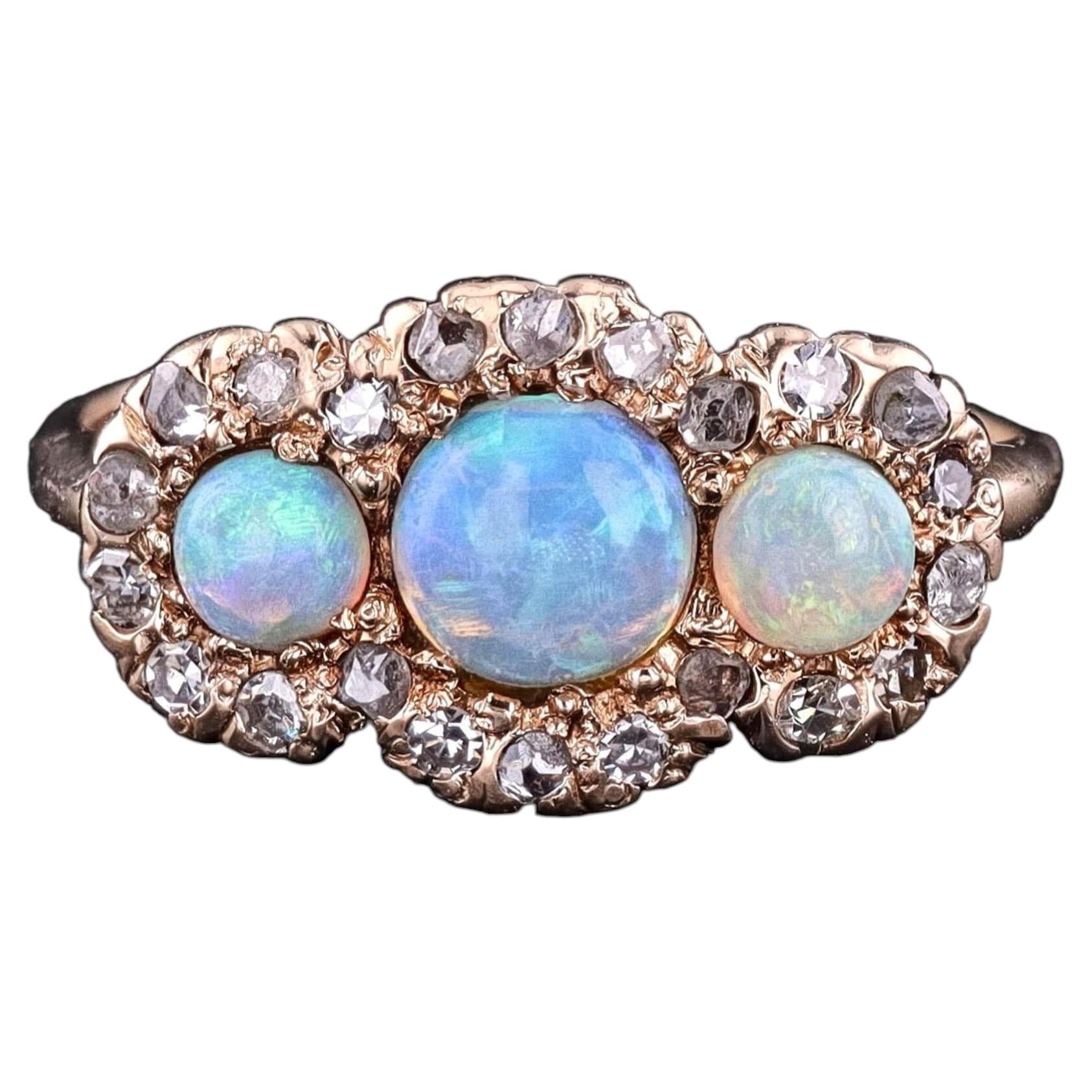 Antique Opal and Diamond Ring of 12k Gold, Circa 1890