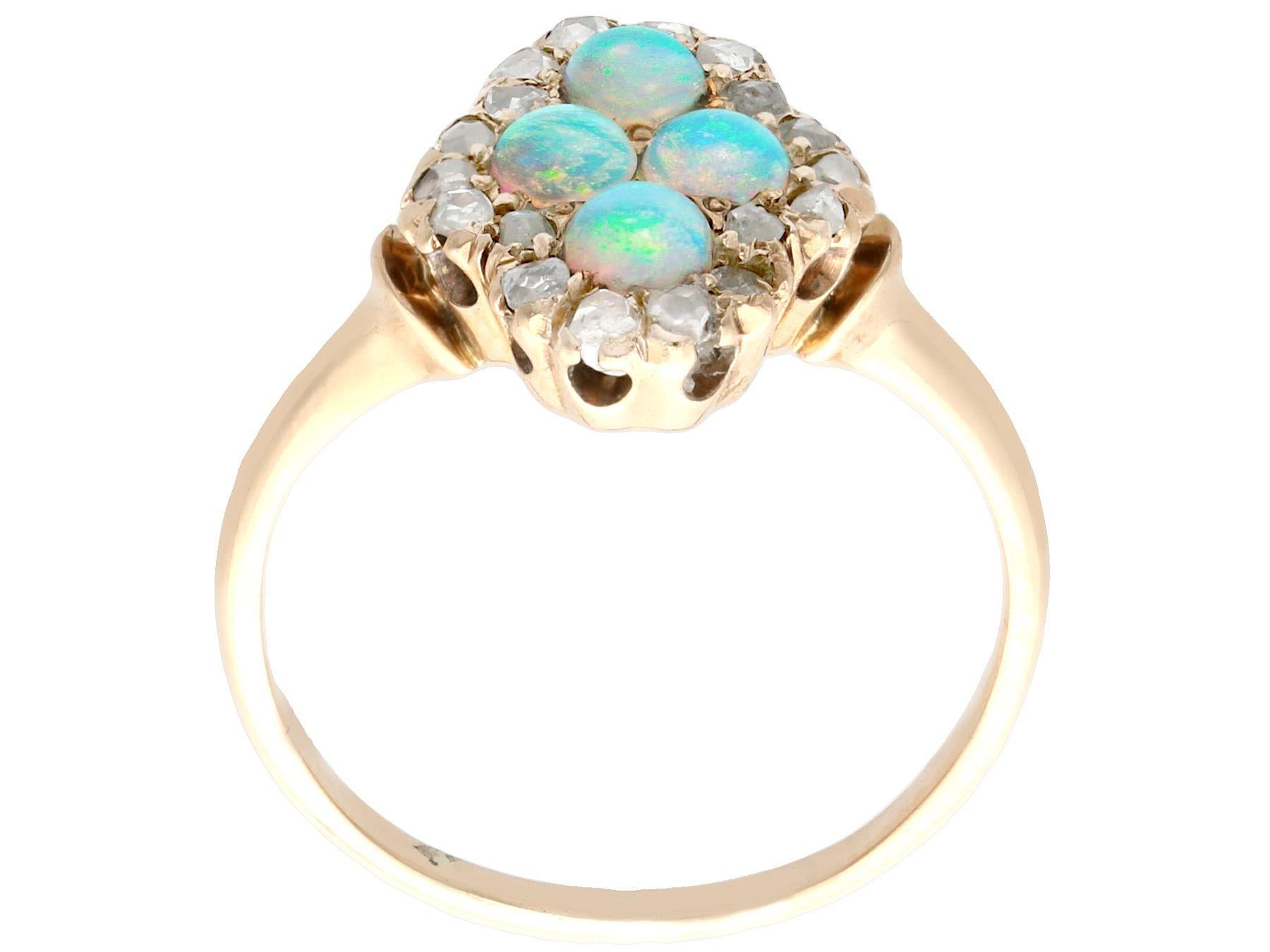 Round Cut Edwardian Quatrefoil White Opal and Diamond Yellow Gold Cocktail Ring For Sale