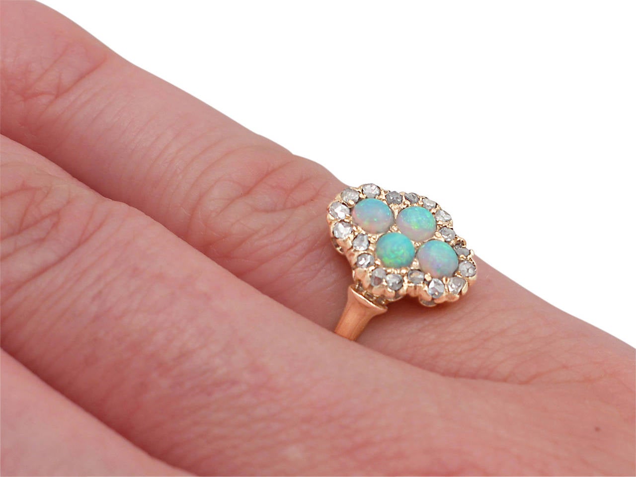 Men's Edwardian Quatrefoil White Opal and Diamond Yellow Gold Cocktail Ring For Sale