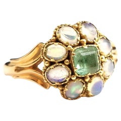 Antique Opal and Emerald Cluster Ring, 18k Yellow Gold, Victorian